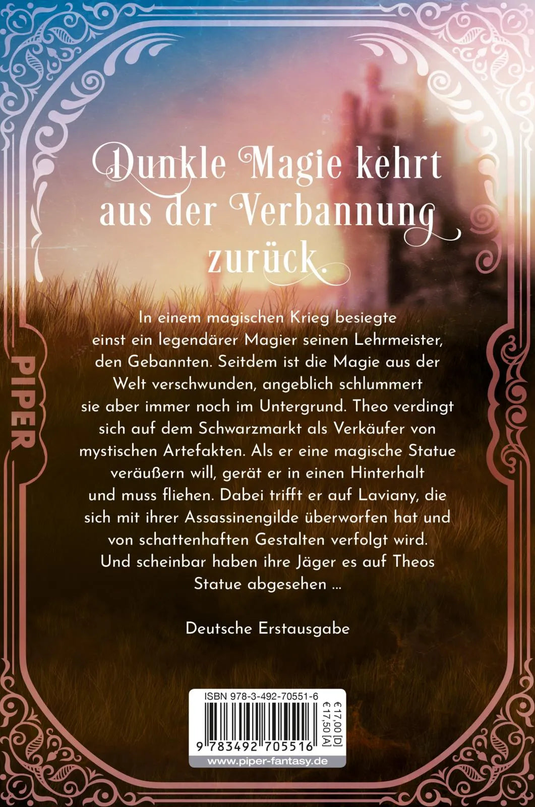 Buchrückseite von 'Der Gebannte' mit Klappentext - Paperback