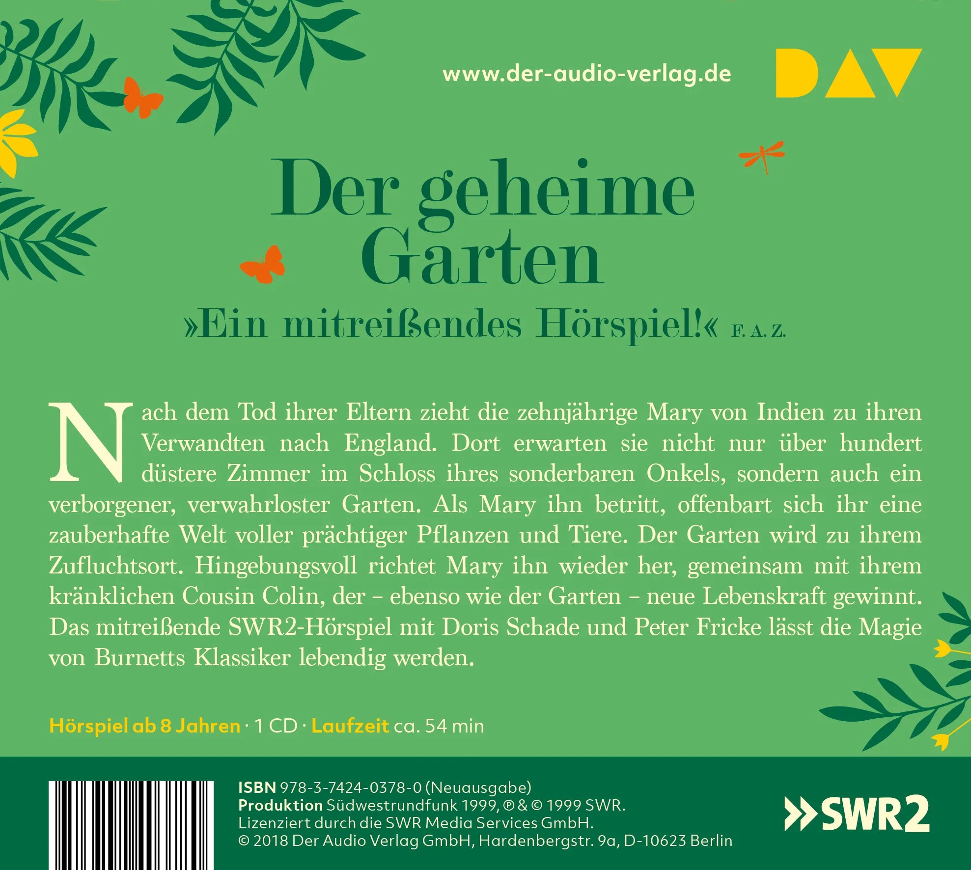 Buchrückseite von 'Der geheime Garten' mit Klappentext - Hörbuch (CD)