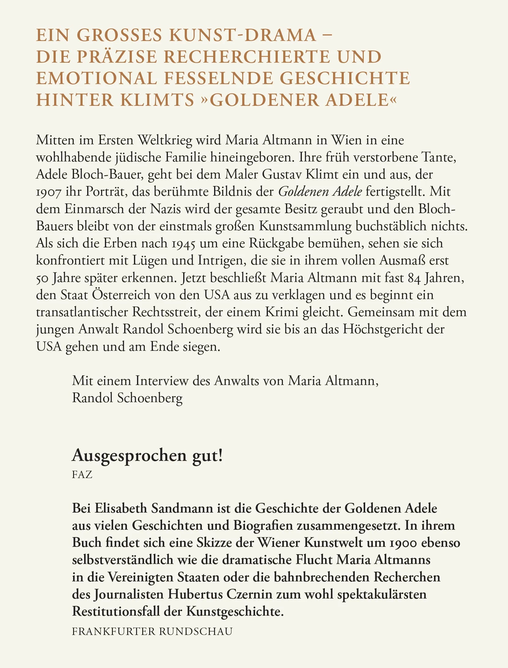Buchrückseite von 'Der gestohlene Klimt' mit Klappentext - Gebundene Ausgabe