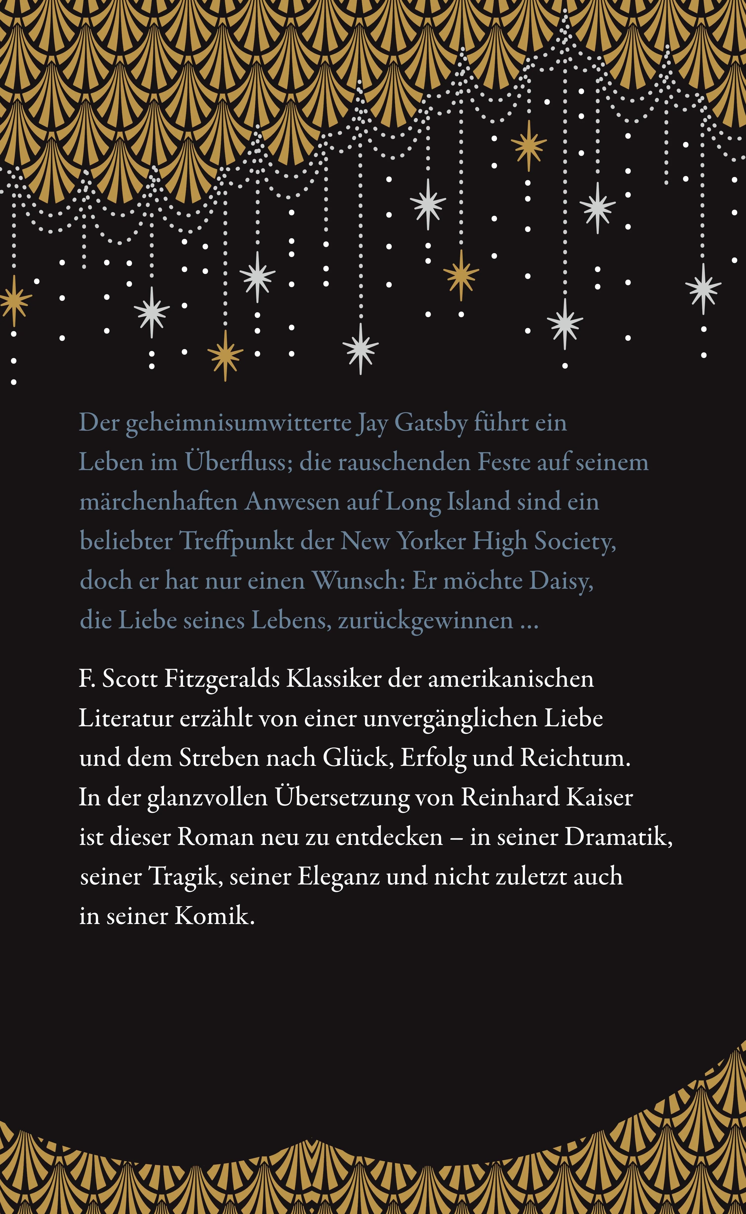 Buchrückseite von 'Der große Gatsby' mit Klappentext - Gebundene Ausgabe