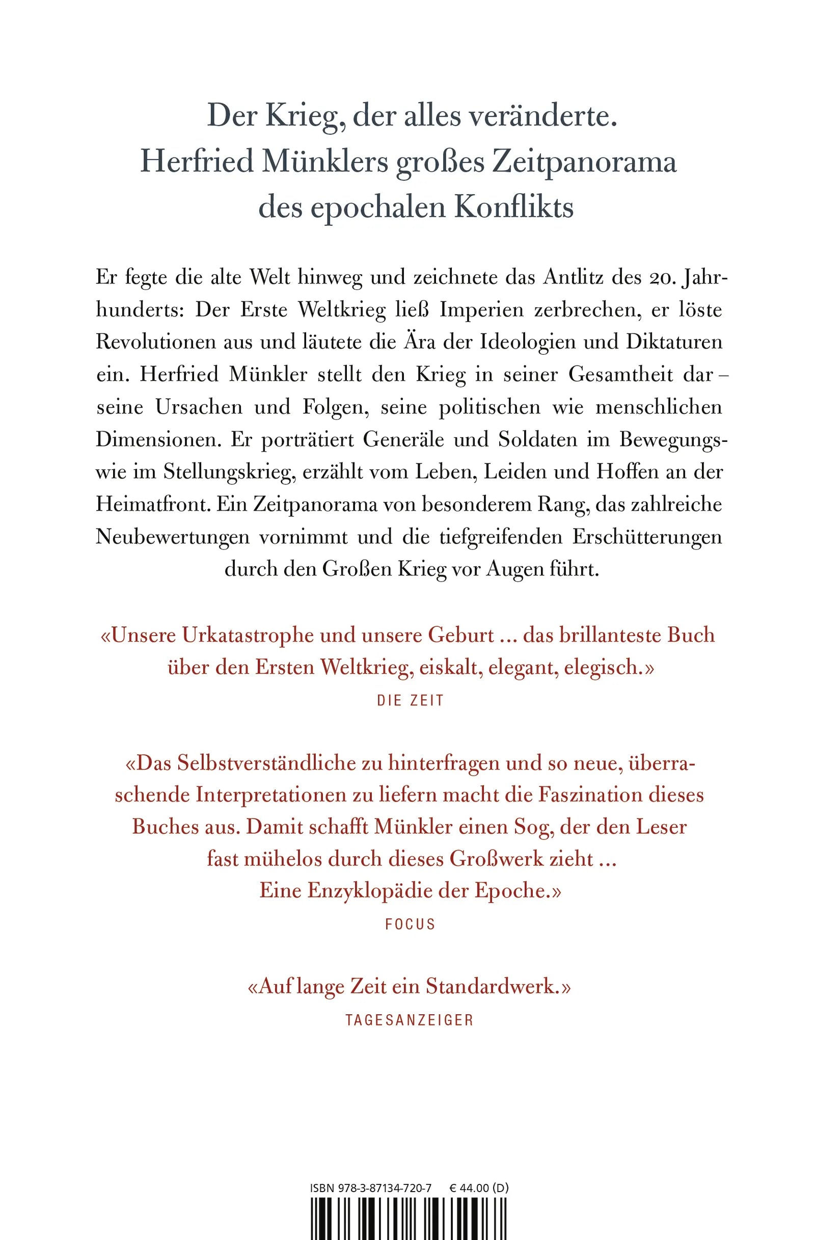Buchrückseite von 'Der Große Krieg' mit Klappentext - Gebundene Ausgabe