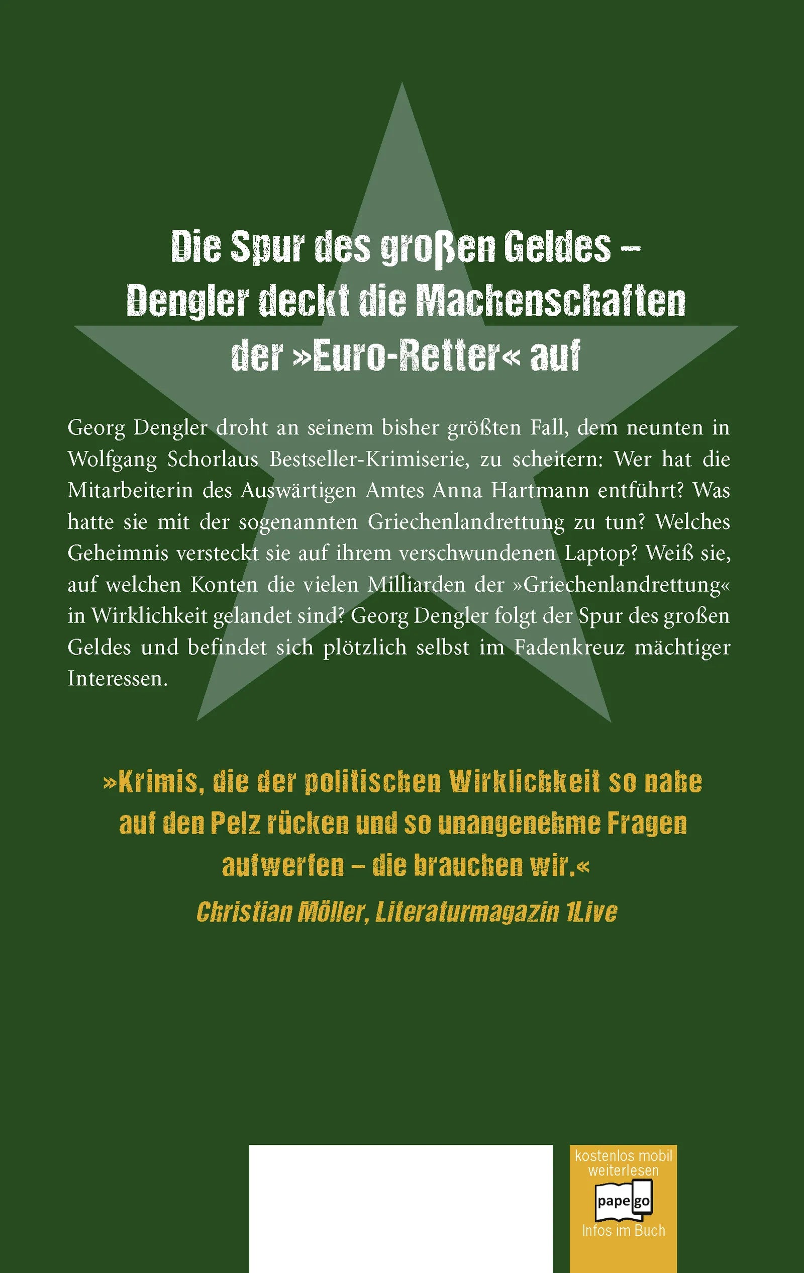 Buchrückseite von 'Der große Plan' mit Klappentext - Paperback