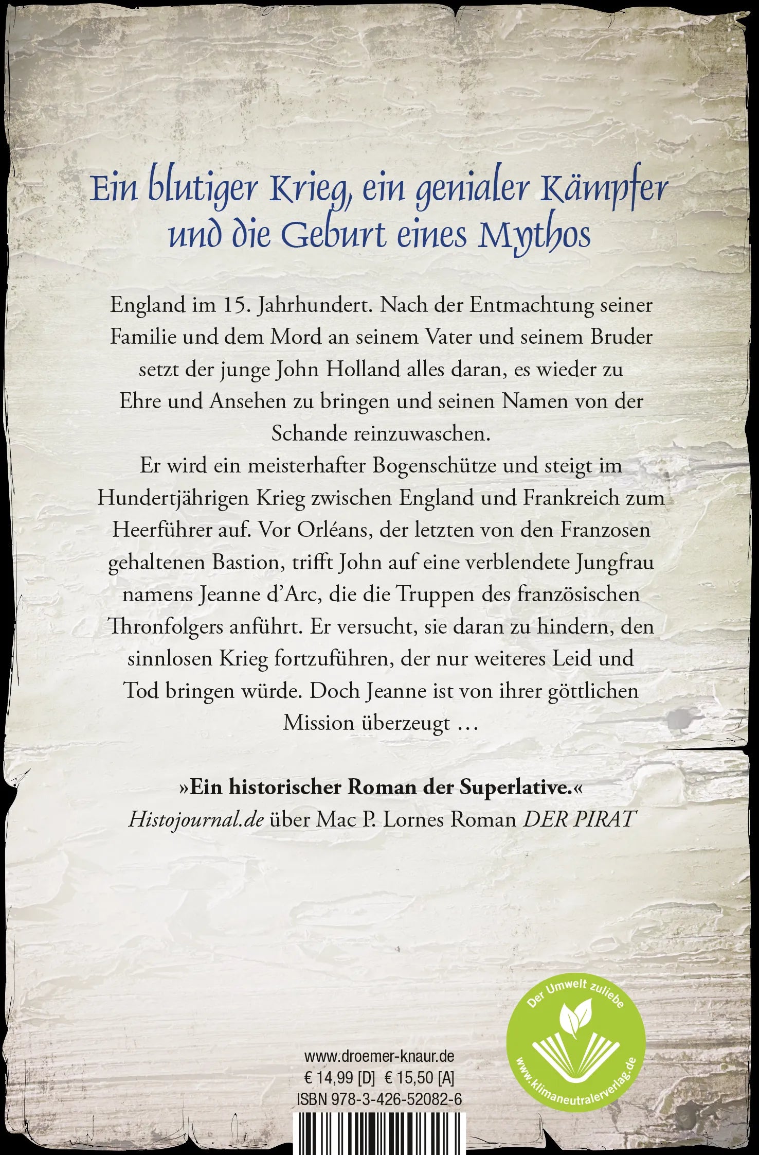 Buchrückseite von 'Der Herr der Bogenschützen' mit Klappentext - Taschenbuch
