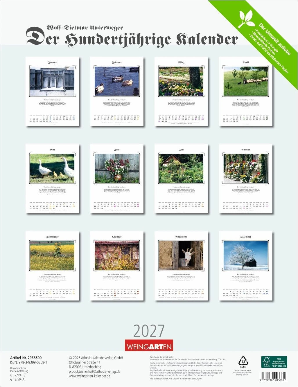 Der Hundertjährige Kalender 2027 – Ansicht