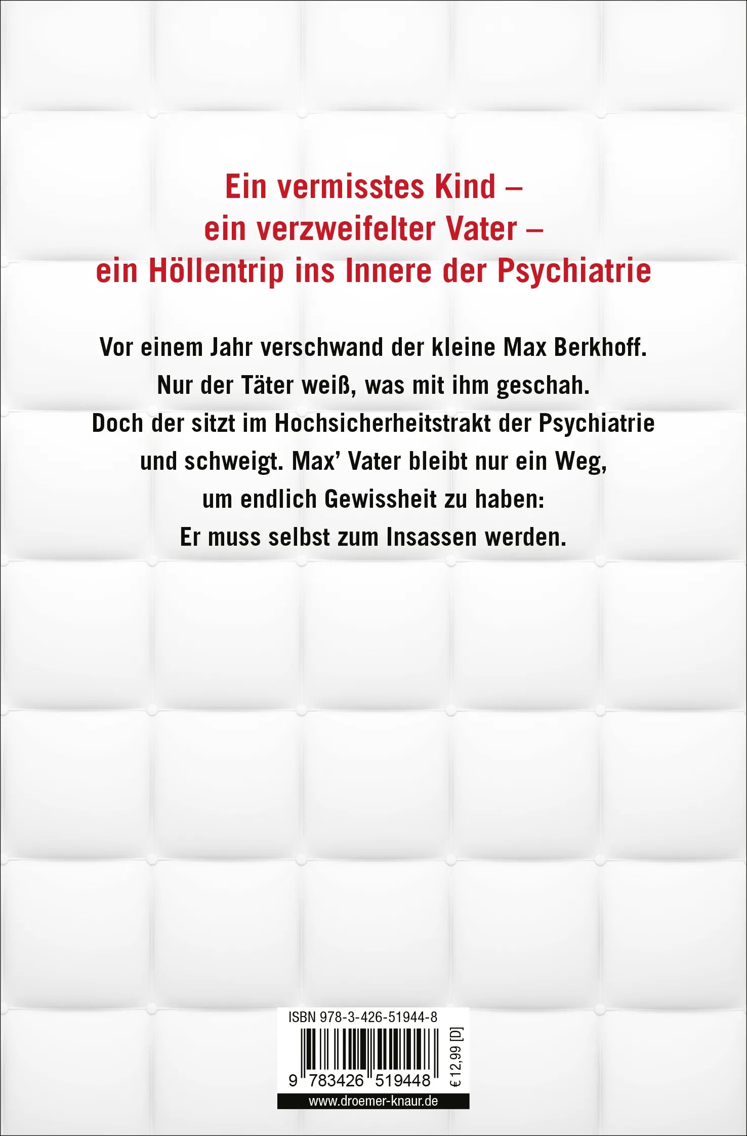 Buchrückseite von 'Der Insasse' mit Klappentext - Taschenbuch