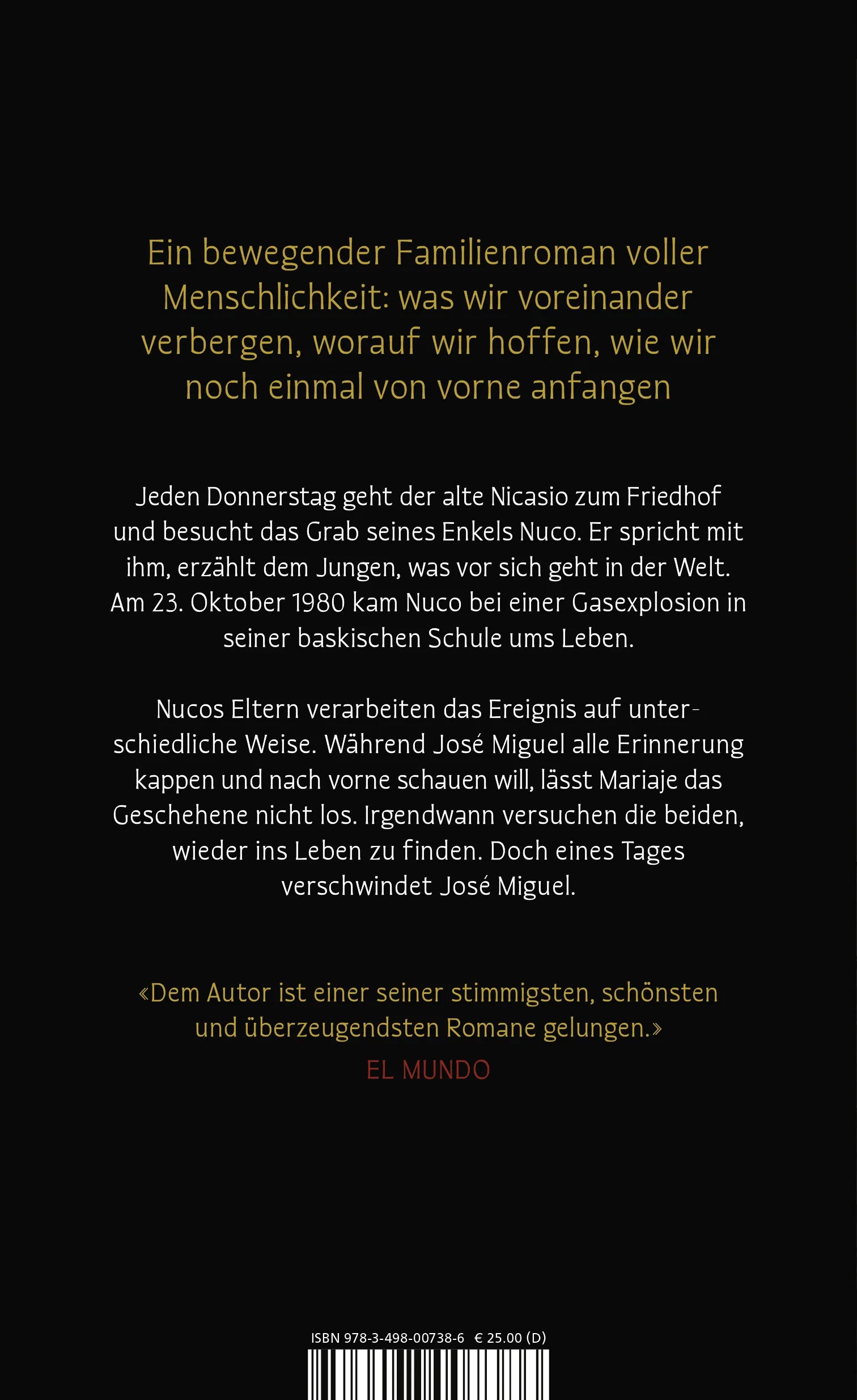 Buchrückseite von 'Der Junge' mit Klappentext - Gebundene Ausgabe