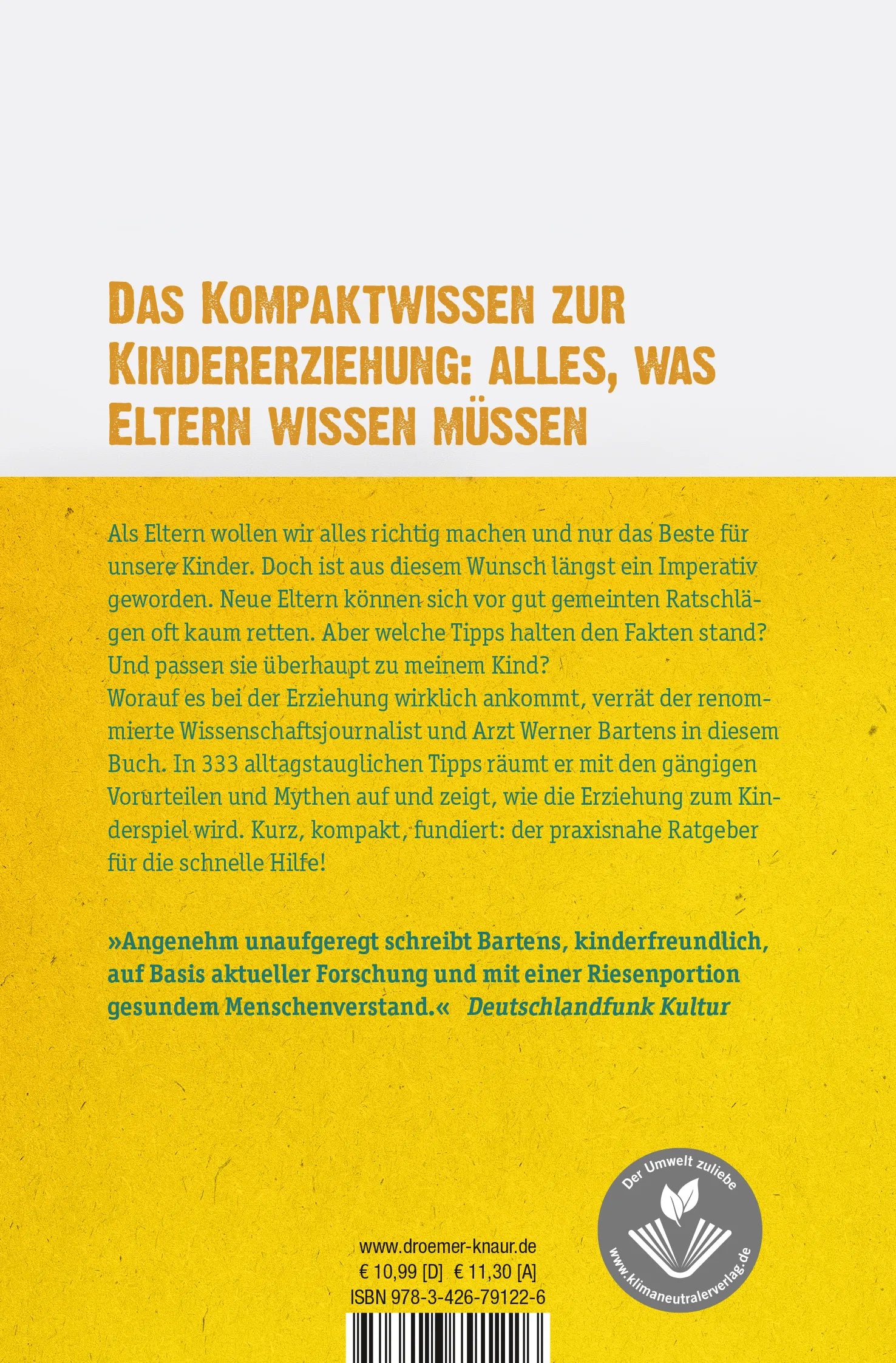 Buchrückseite von 'Der Kinderkompass' mit Klappentext - Taschenbuch