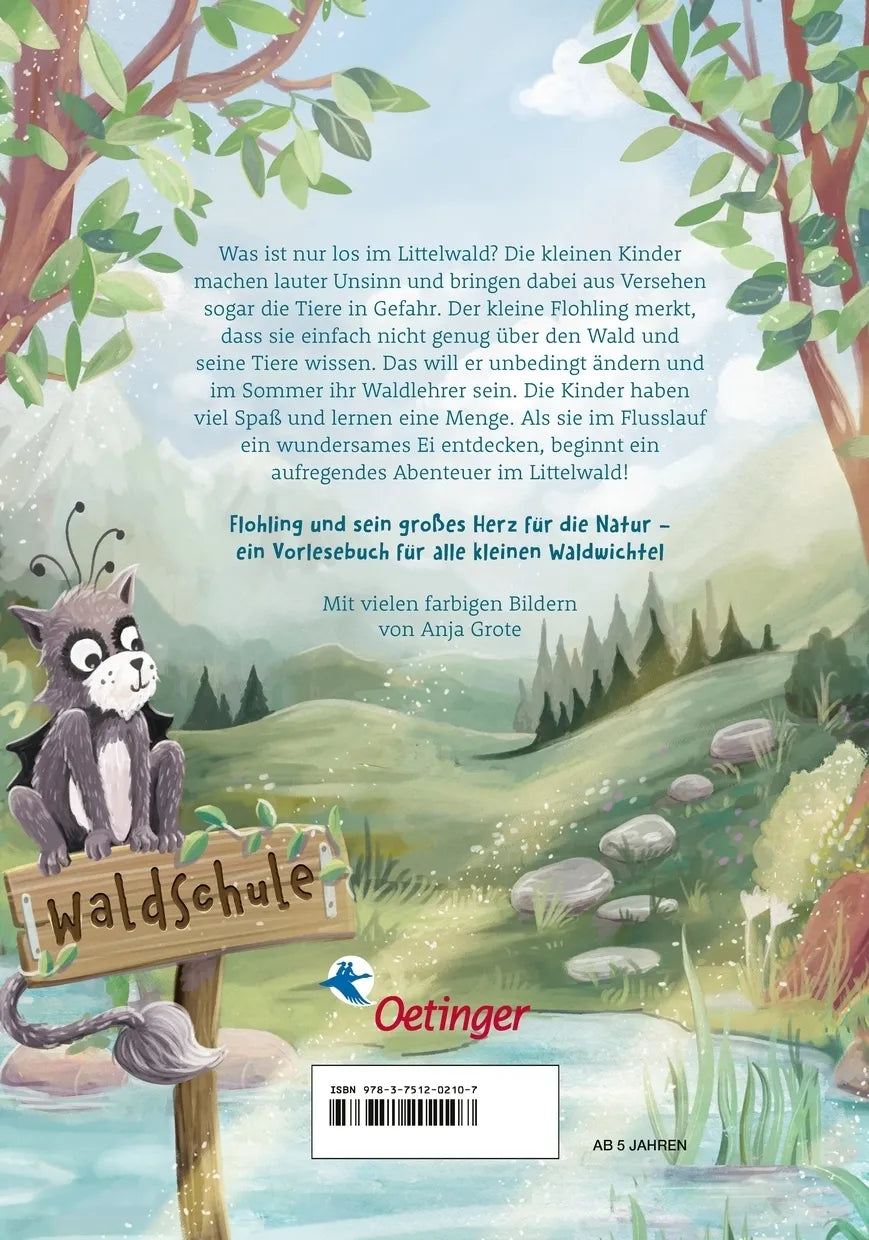Buchrückseite von 'Der kleine Flohling 3. Wunder im Littelwald' mit Klappentext - Gebundene Ausgabe