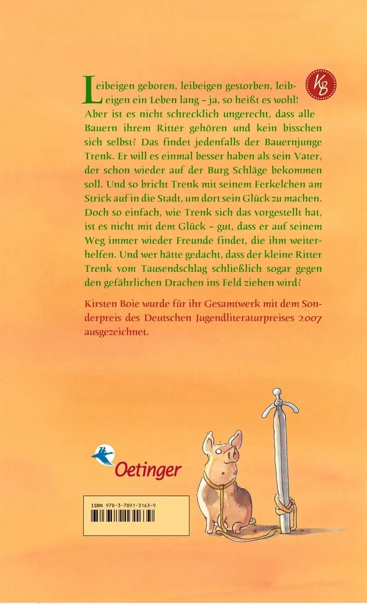 Buchrückseite von 'Der kleine Ritter Trenk' mit Klappentext - Gebundene Ausgabe