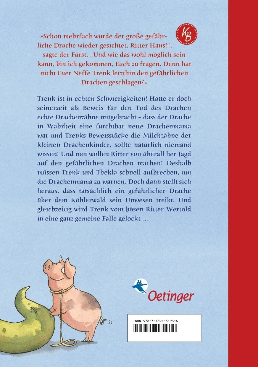 Buchrückseite von 'Der kleine Ritter Trenk und der Große Gefährliche' mit Klappentext - Gebundene Ausgabe