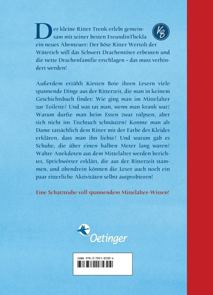 Buchrückseite von 'Der kleine Ritter Trenk und fast das ganze Leben im Mittelalter' mit Klappentext - Gebundene Ausgabe