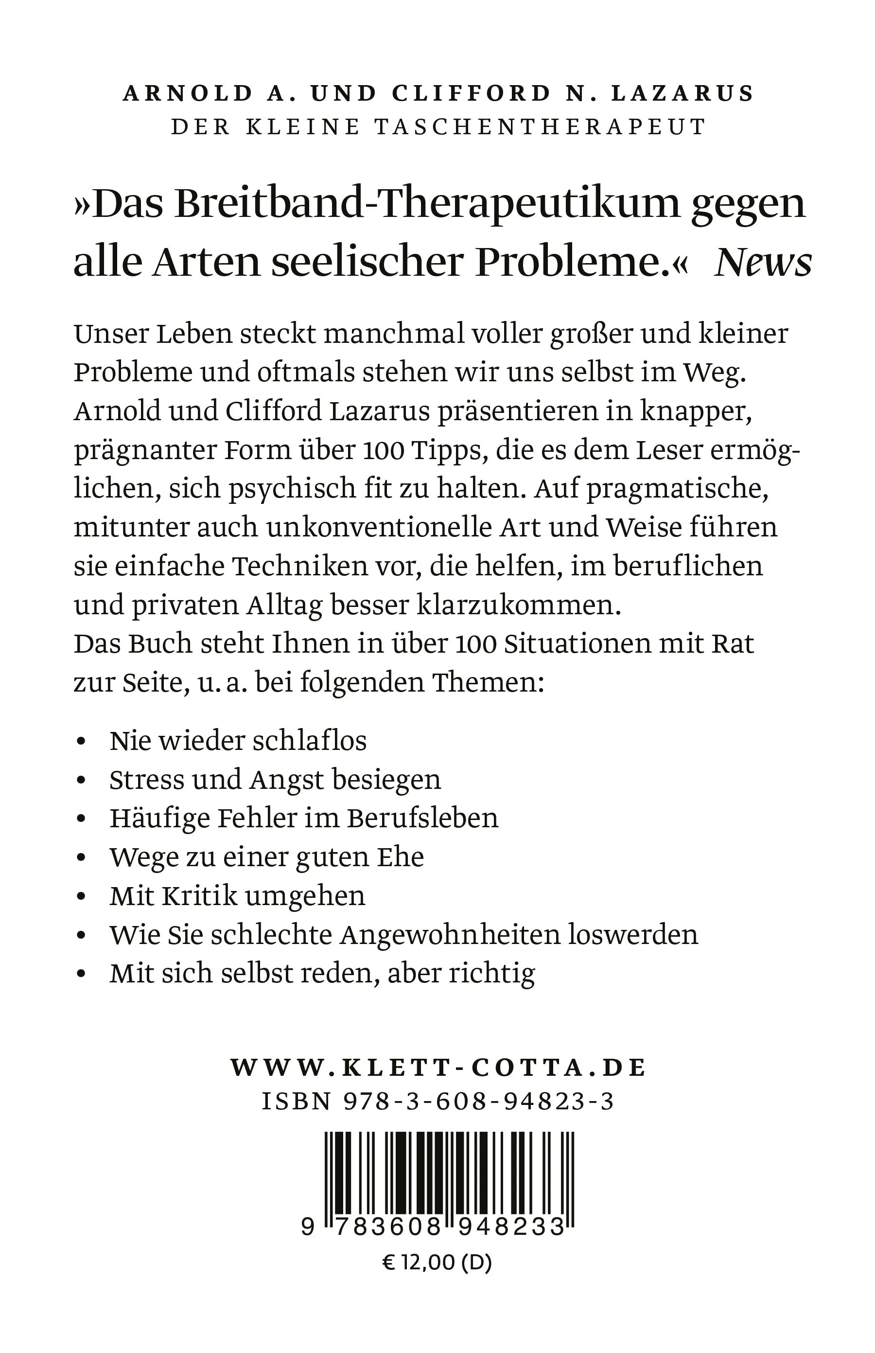 Buchrückseite von 'Der kleine Taschentherapeut' mit Klappentext - Taschenbuch