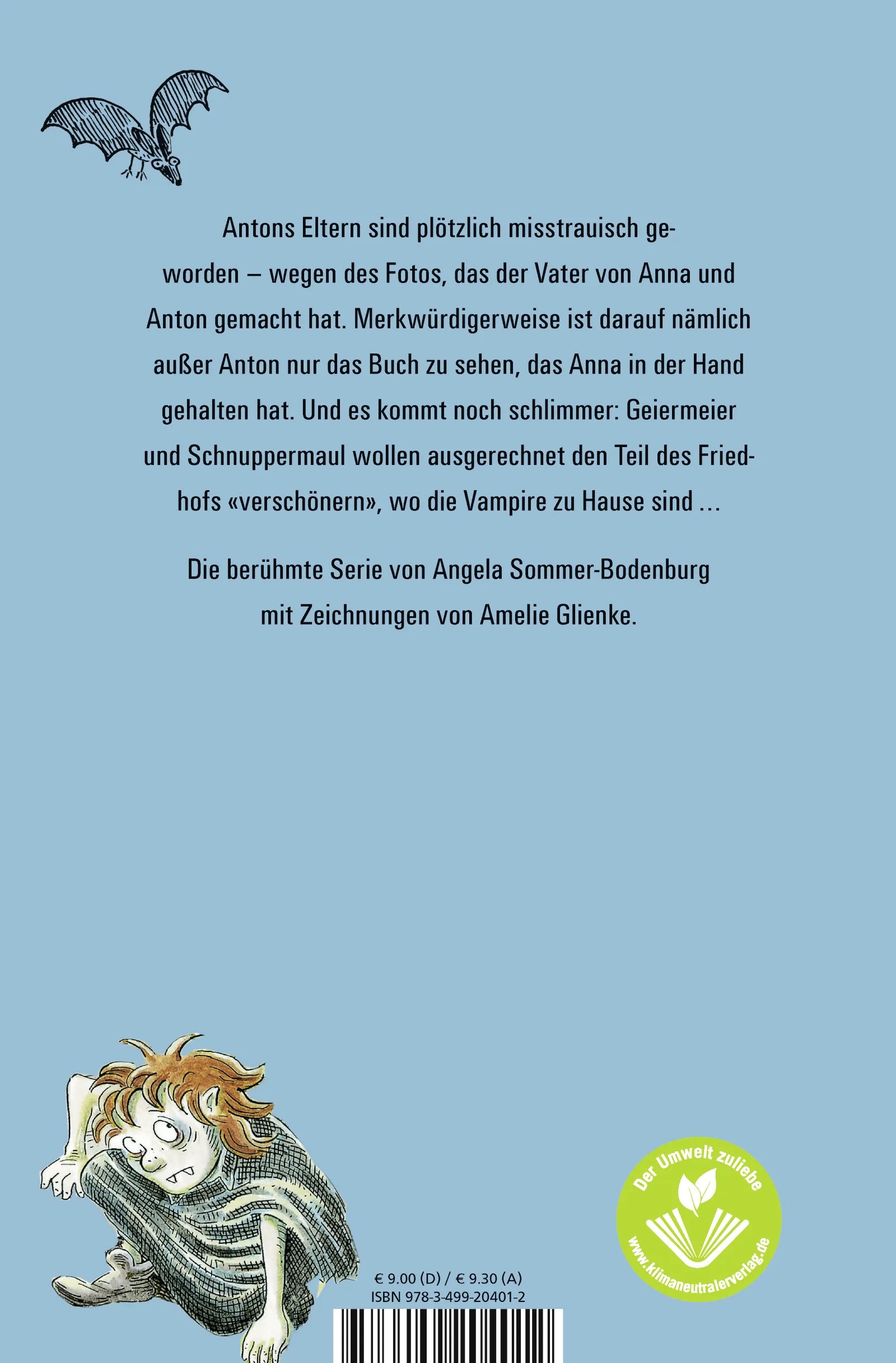 Buchrückseite von 'Der kleine Vampir in Gefahr' mit Klappentext - Taschenbuch