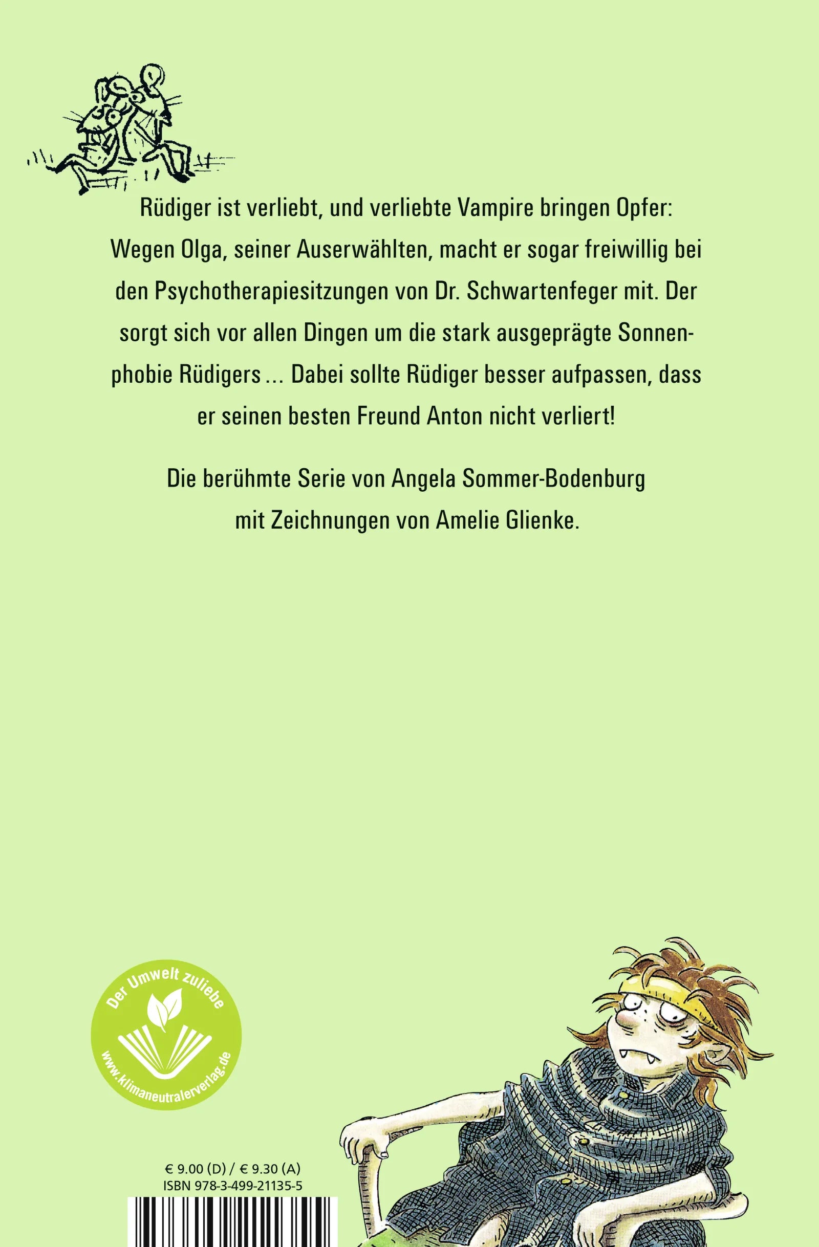 Buchrückseite von 'Der kleine Vampir und der Lichtapparat' mit Klappentext - Taschenbuch