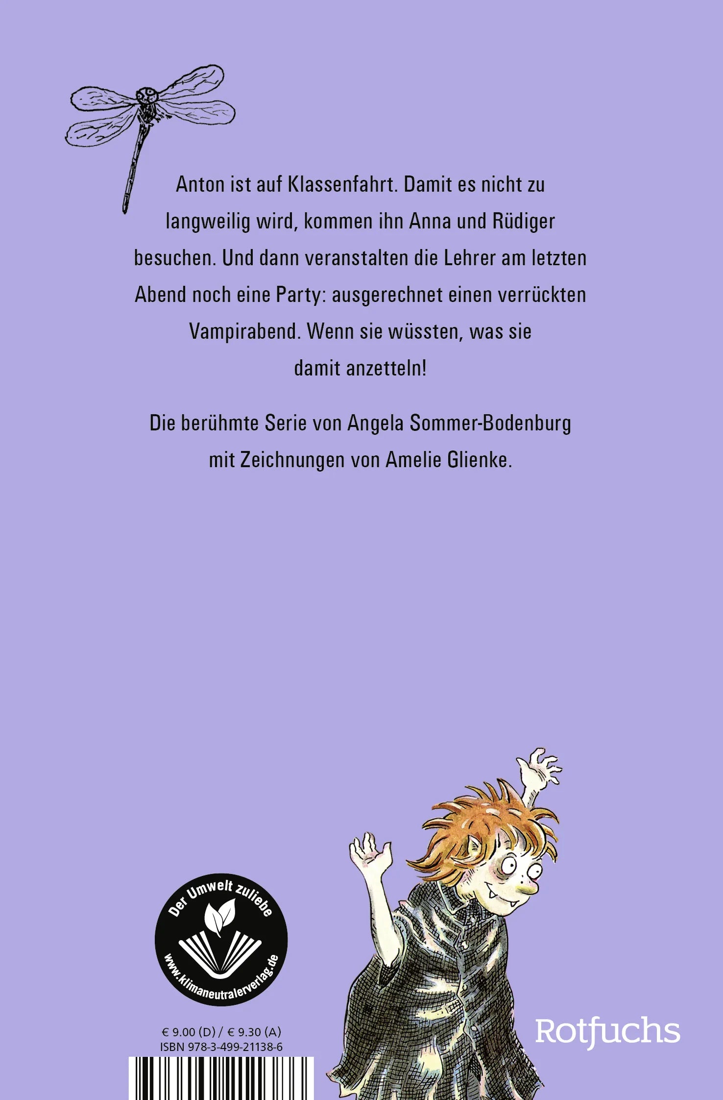 Buchrückseite von 'Der kleine Vampir und die Klassenfahrt' mit Klappentext - Taschenbuch