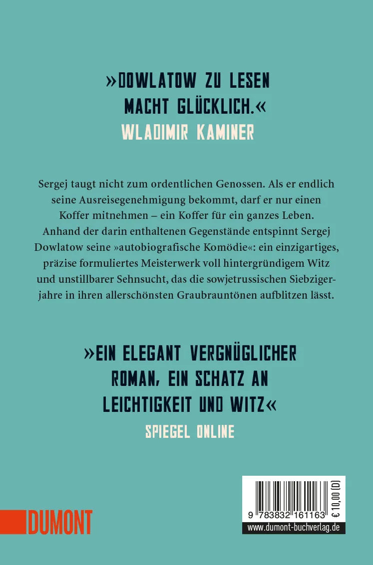 Buchrückseite von 'Der Koffer' mit Klappentext - Taschenbuch