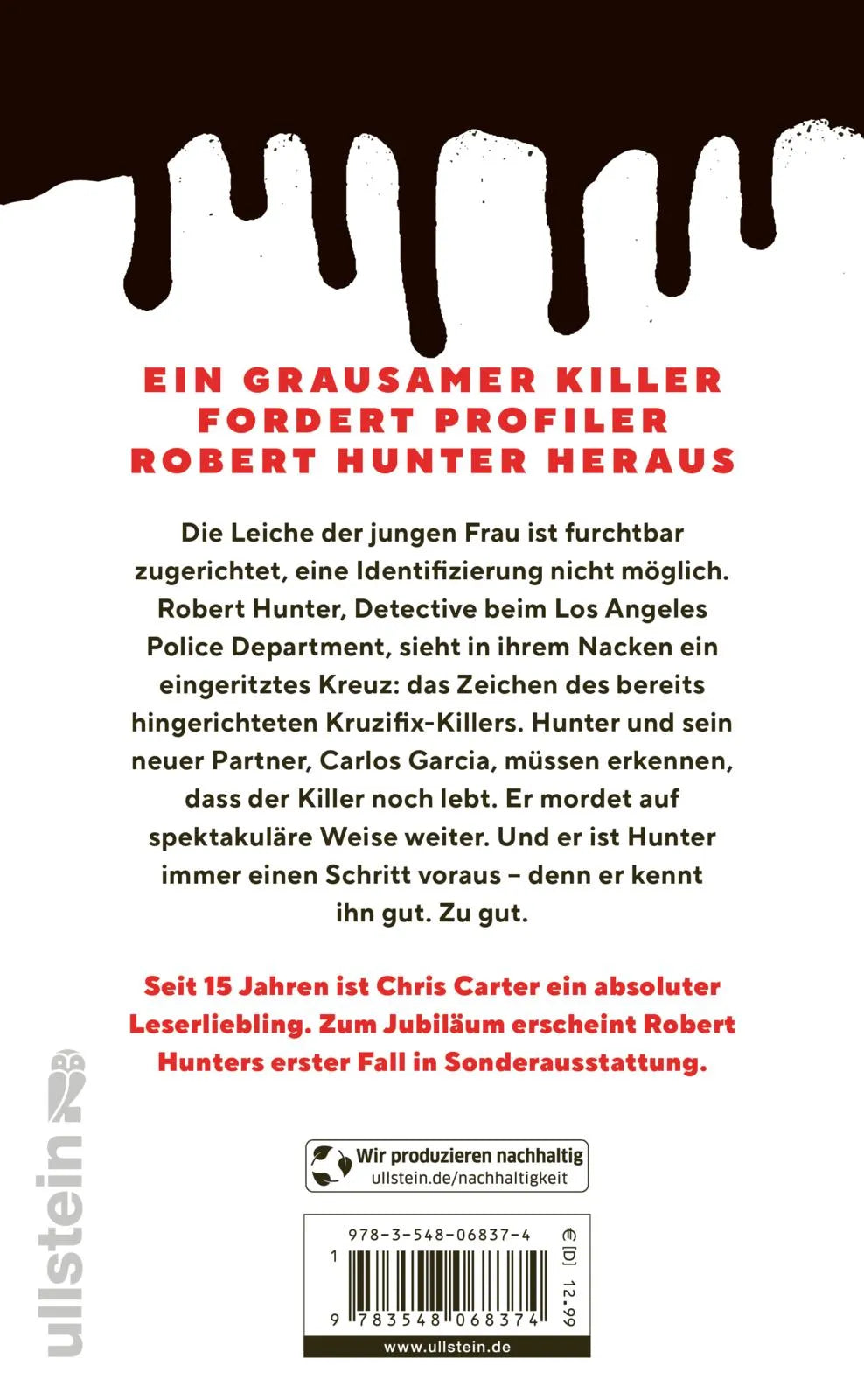 Buchrückseite von 'Der Kruzifix-Killer' mit Klappentext - Gebundene Ausgabe