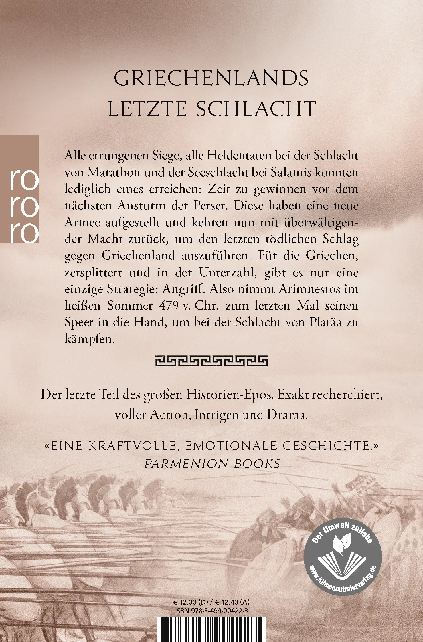 Buchrückseite von 'Der Lange Krieg: Zorn des Ares' mit Klappentext - Taschenbuch
