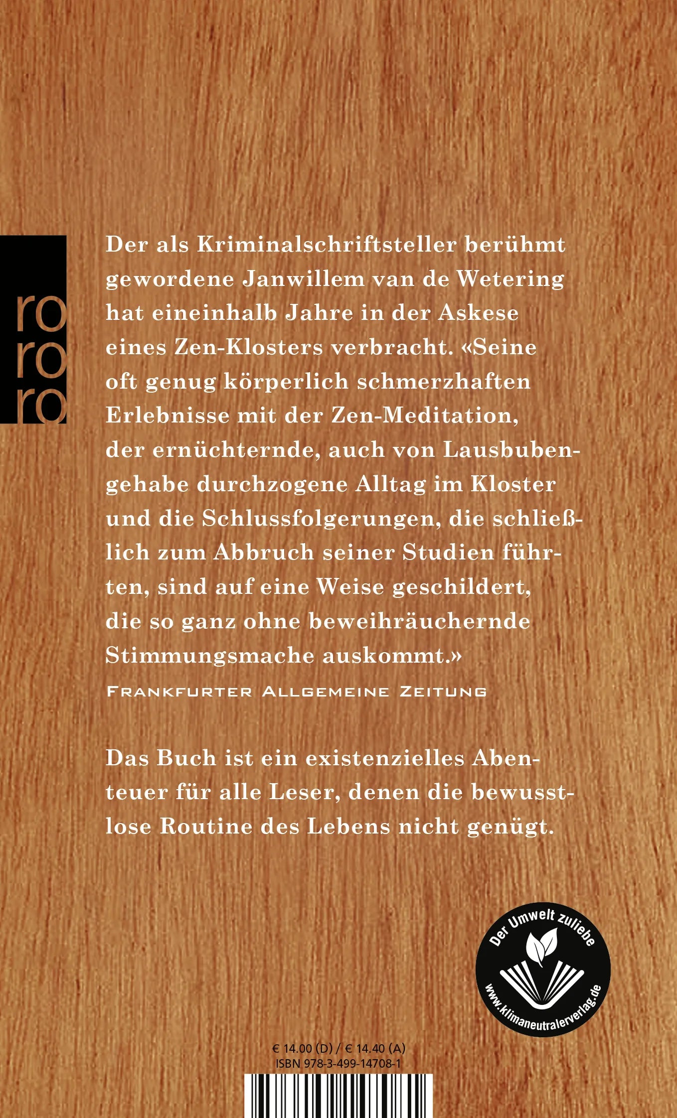 Buchrückseite von 'Der leere Spiegel' mit Klappentext - Taschenbuch