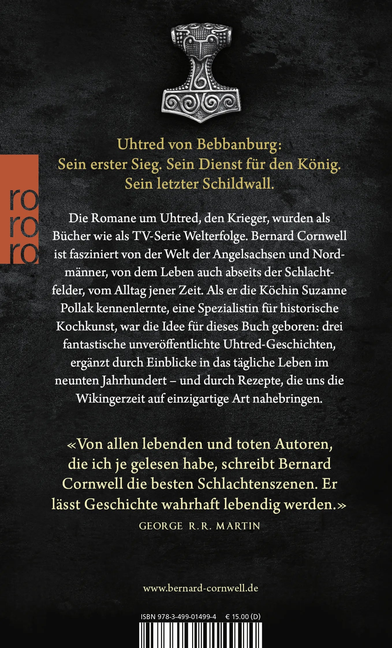 Buchrückseite von 'Der letzte Schildwall: Geschichten von Uhtred' mit Klappentext - Taschenbuch