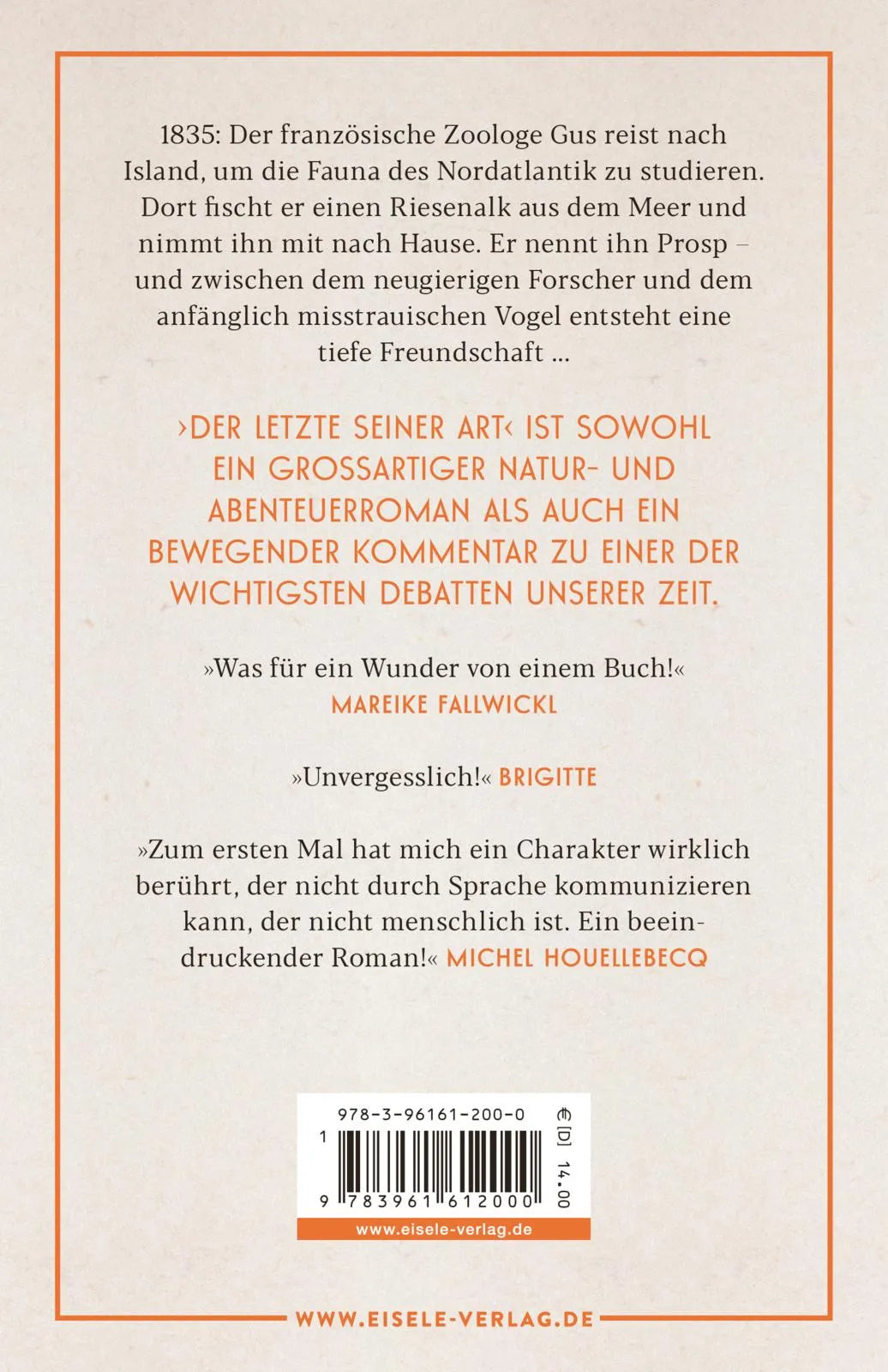 Buchrückseite von 'Der Letzte seiner Art' mit Klappentext - Taschenbuch
