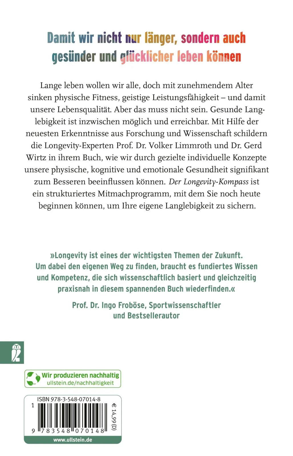 Buchrückseite von 'Der Longevity-Kompass' mit Klappentext - Taschenbuch