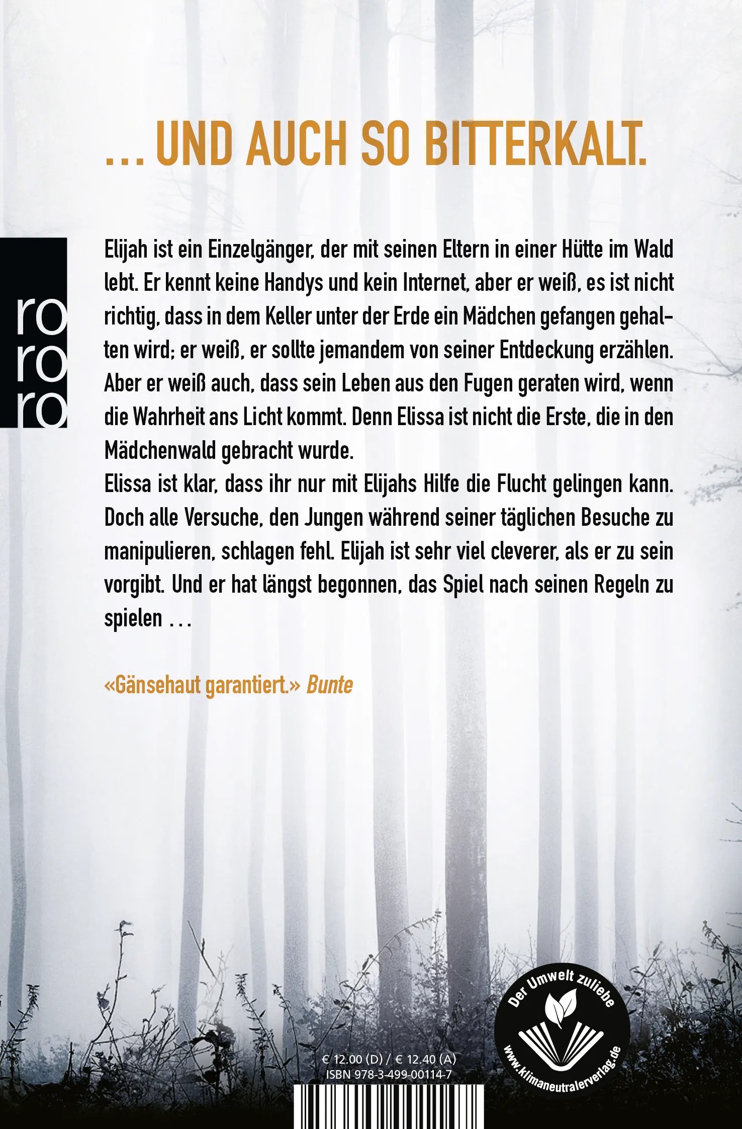 Buchrückseite von 'Der Mädchenwald' mit Klappentext - Taschenbuch