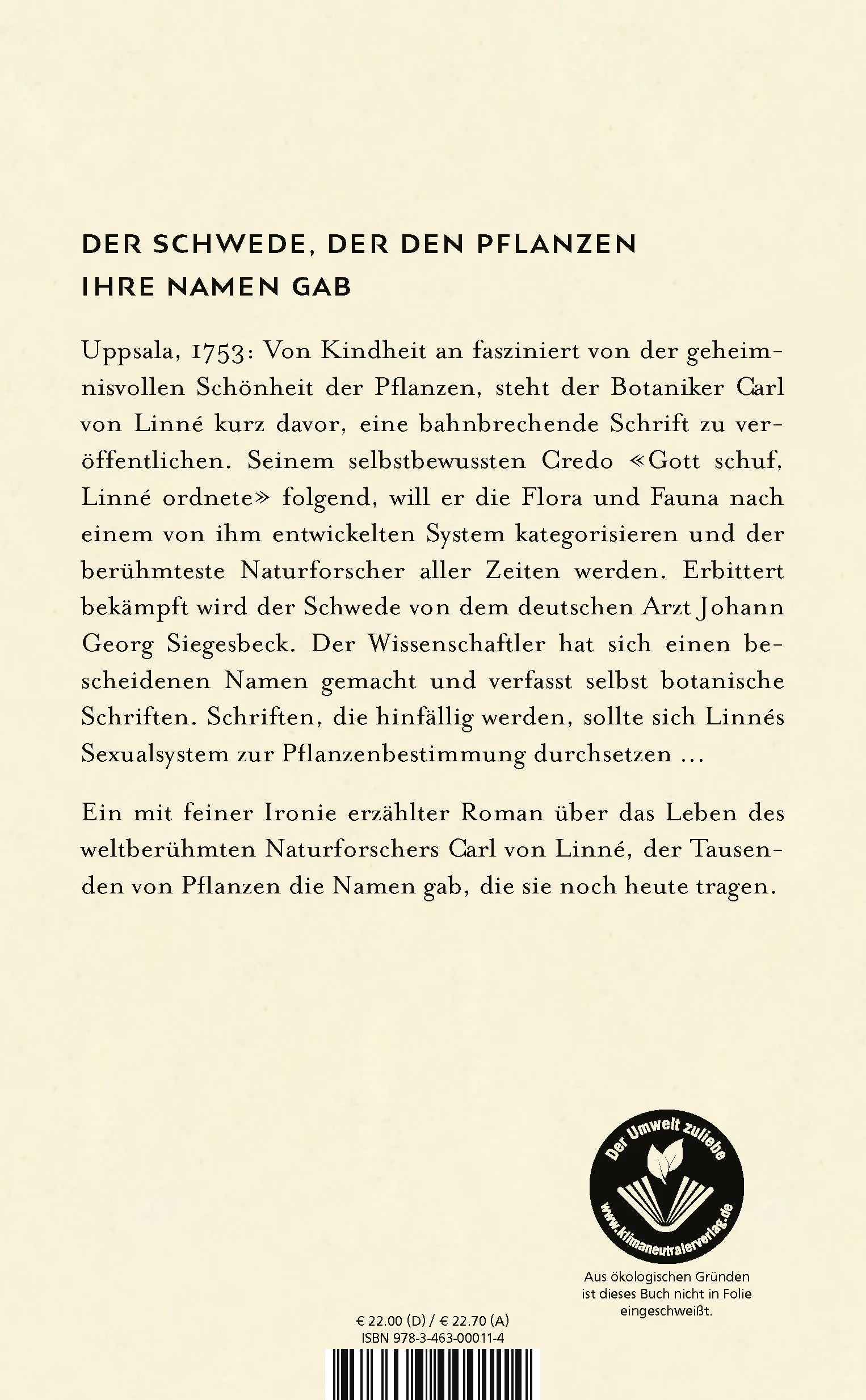 Buchrückseite von 'Der Mann, der die Welt ordnete' mit Klappentext - Gebundene Ausgabe