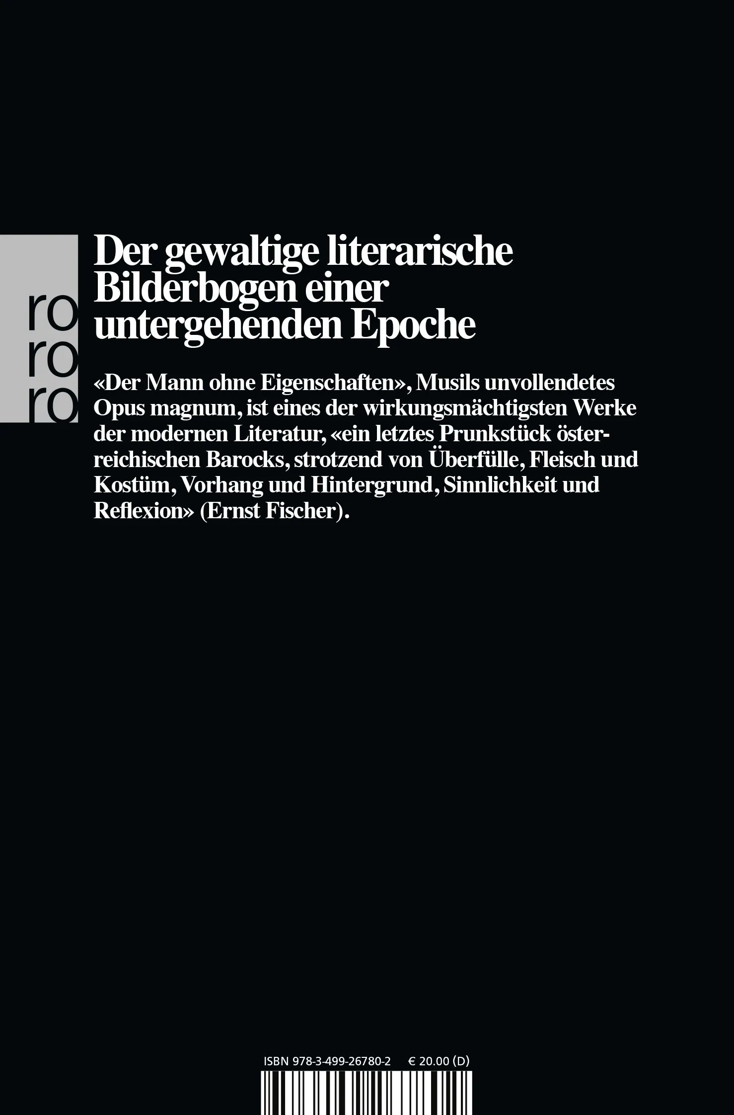 Buchrückseite von 'Der Mann ohne Eigenschaften I' mit Klappentext - Taschenbuch