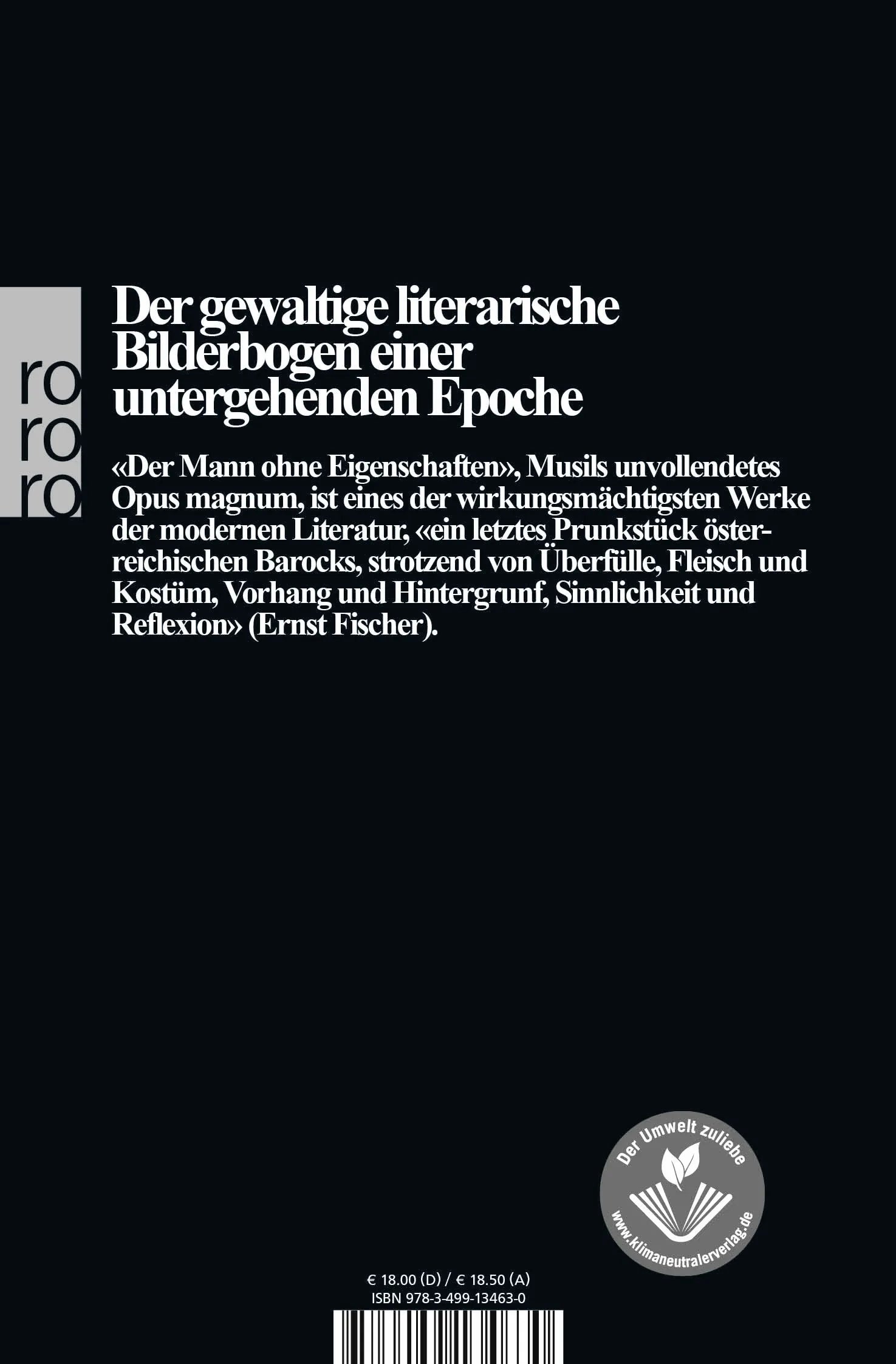 Buchrückseite von 'Der Mann ohne Eigenschaften II' mit Klappentext - Taschenbuch