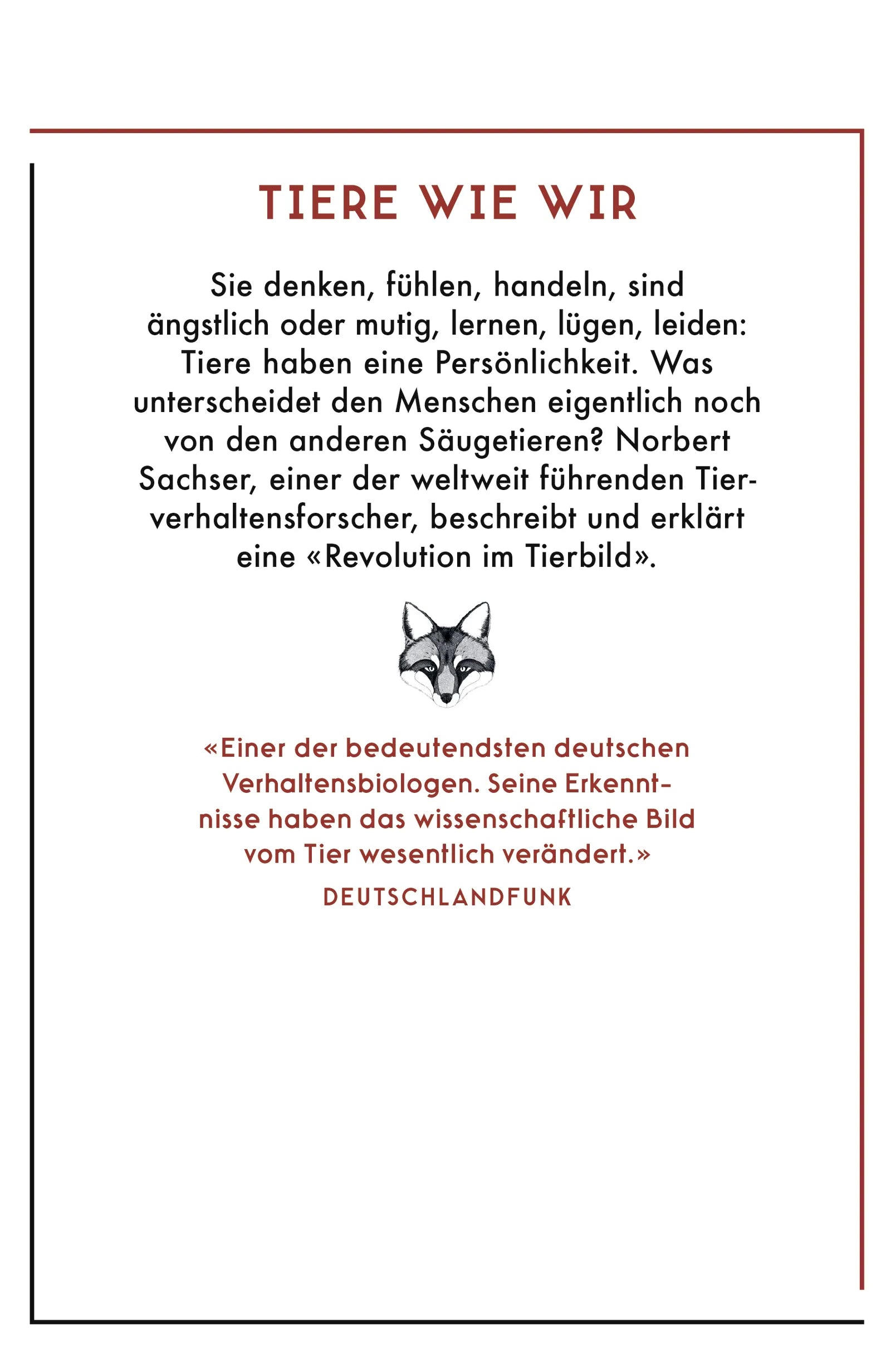 Buchrückseite von 'Der Mensch im Tier' mit Klappentext - Gebundene Ausgabe