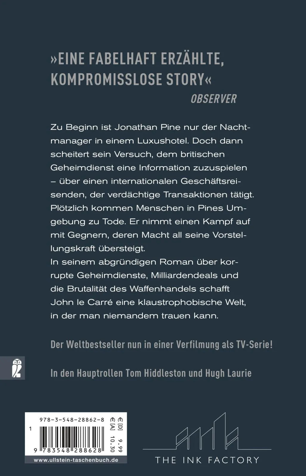 Buchrückseite von 'Der Nachtmanager' mit Klappentext - Taschenbuch