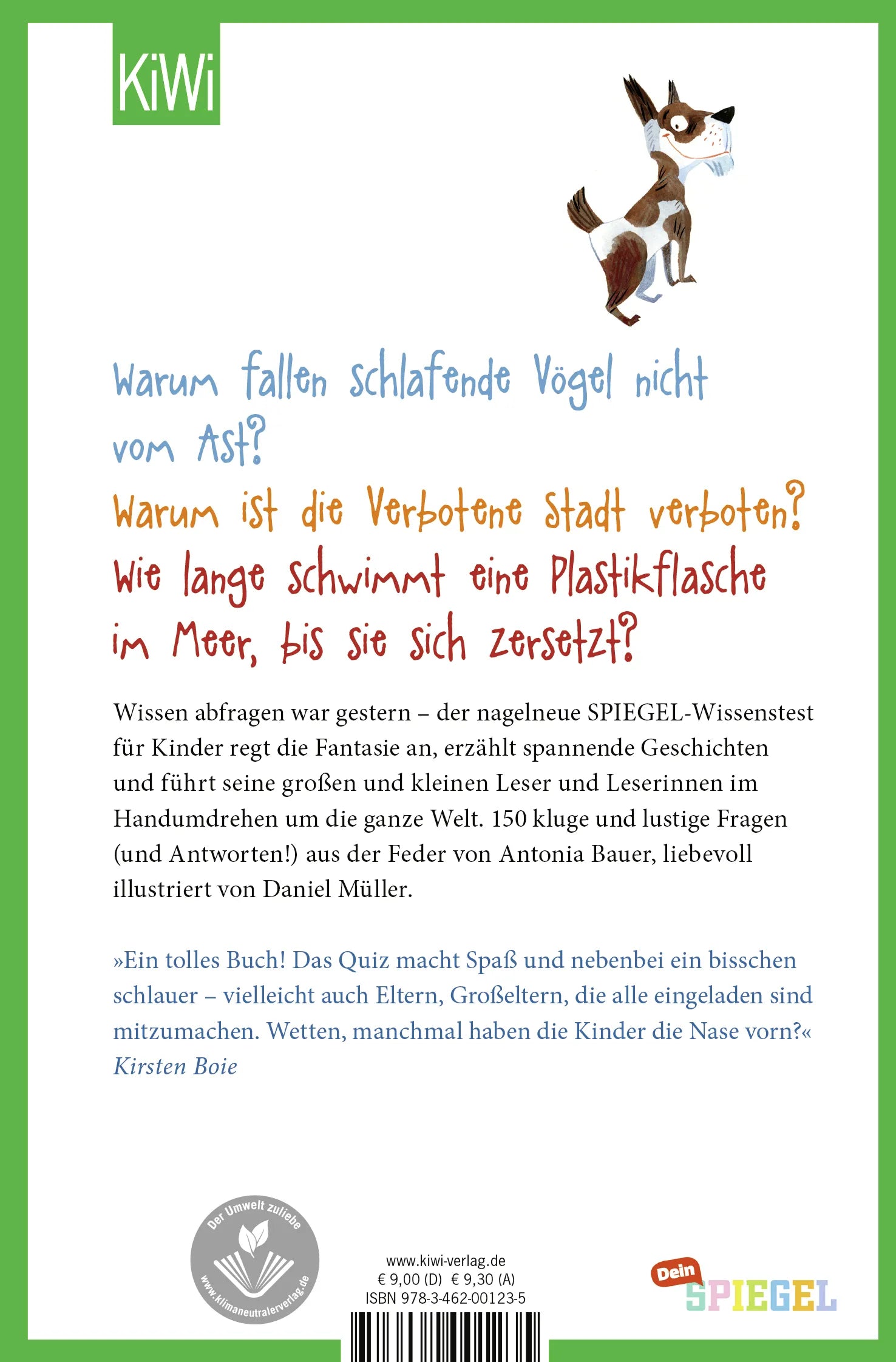 Buchrückseite von 'Der nagelneue Wissenstest für Kinder' mit Klappentext - Taschenbuch