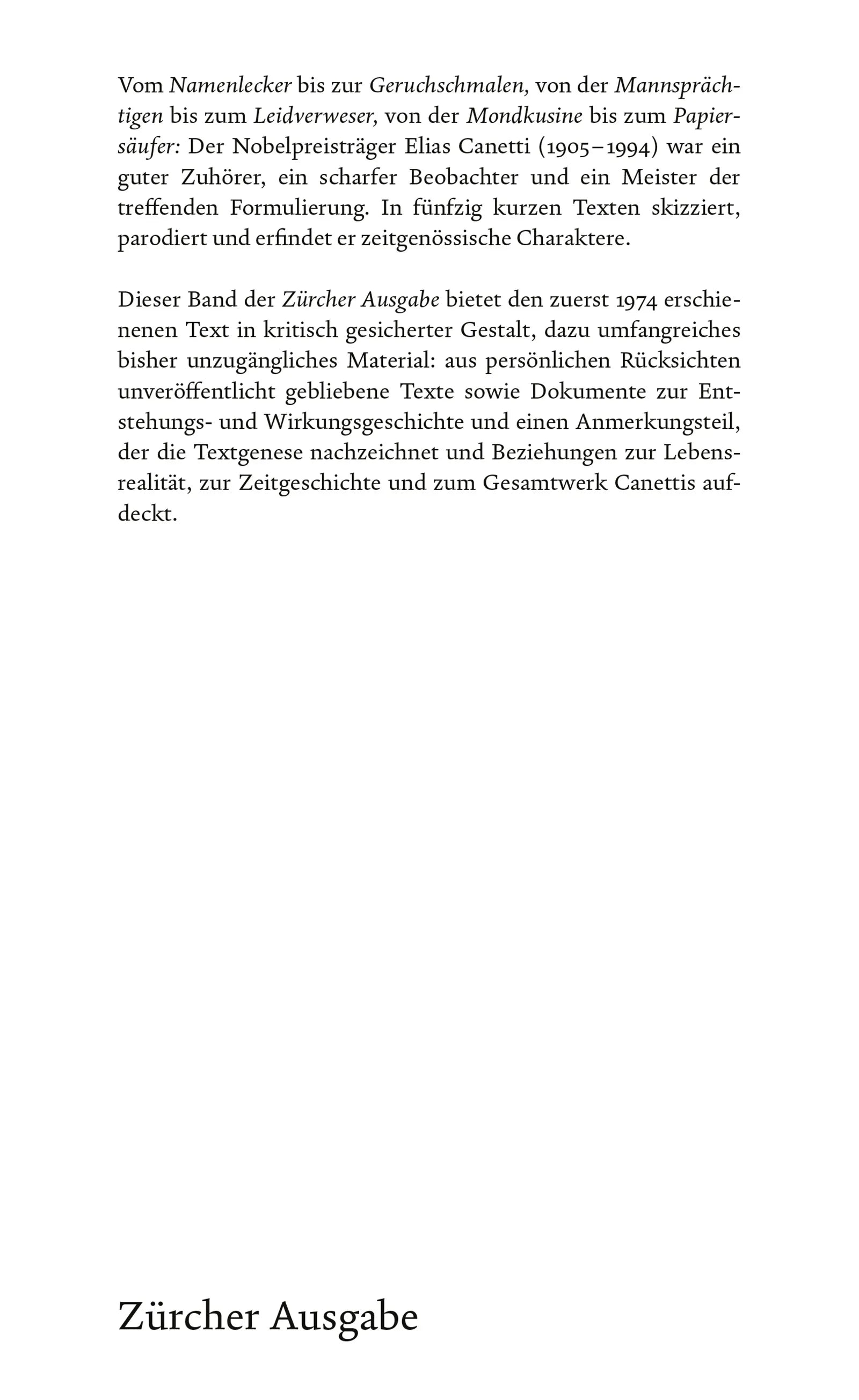 Elias Canetti - Der Ohrenzeuge – Zürcher Ausgabe, Band 4