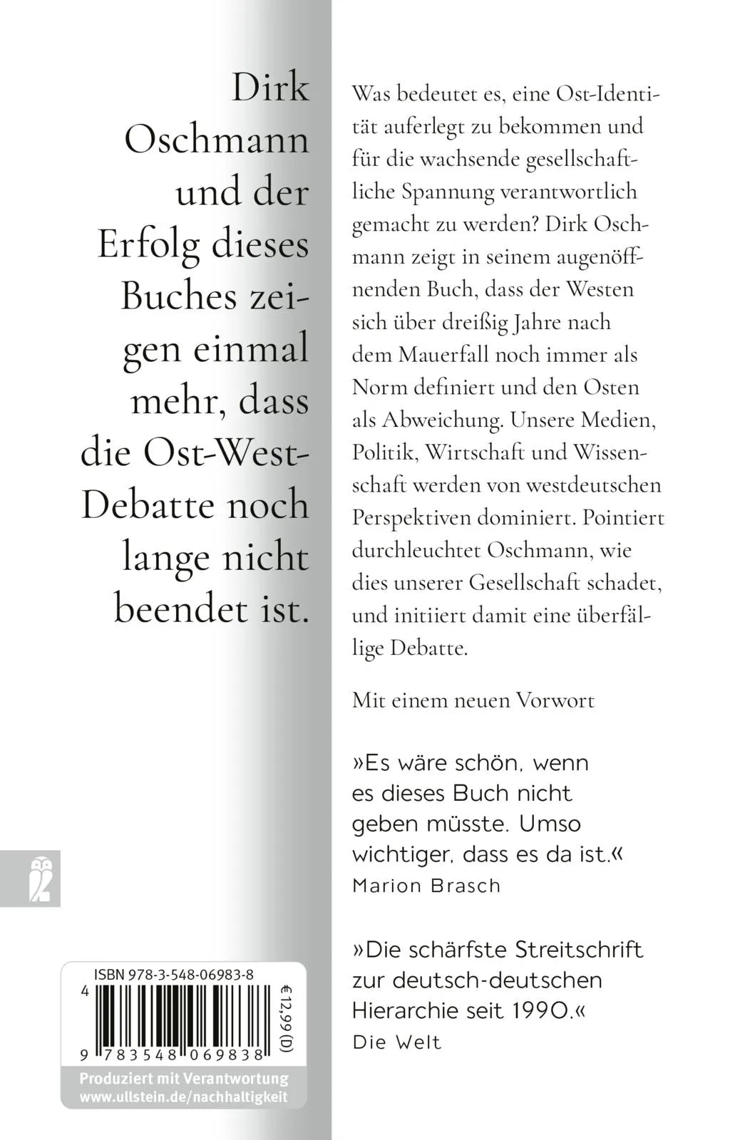 Buchrückseite von 'Der Osten: eine westdeutsche Erfindung' mit Klappentext - Taschenbuch