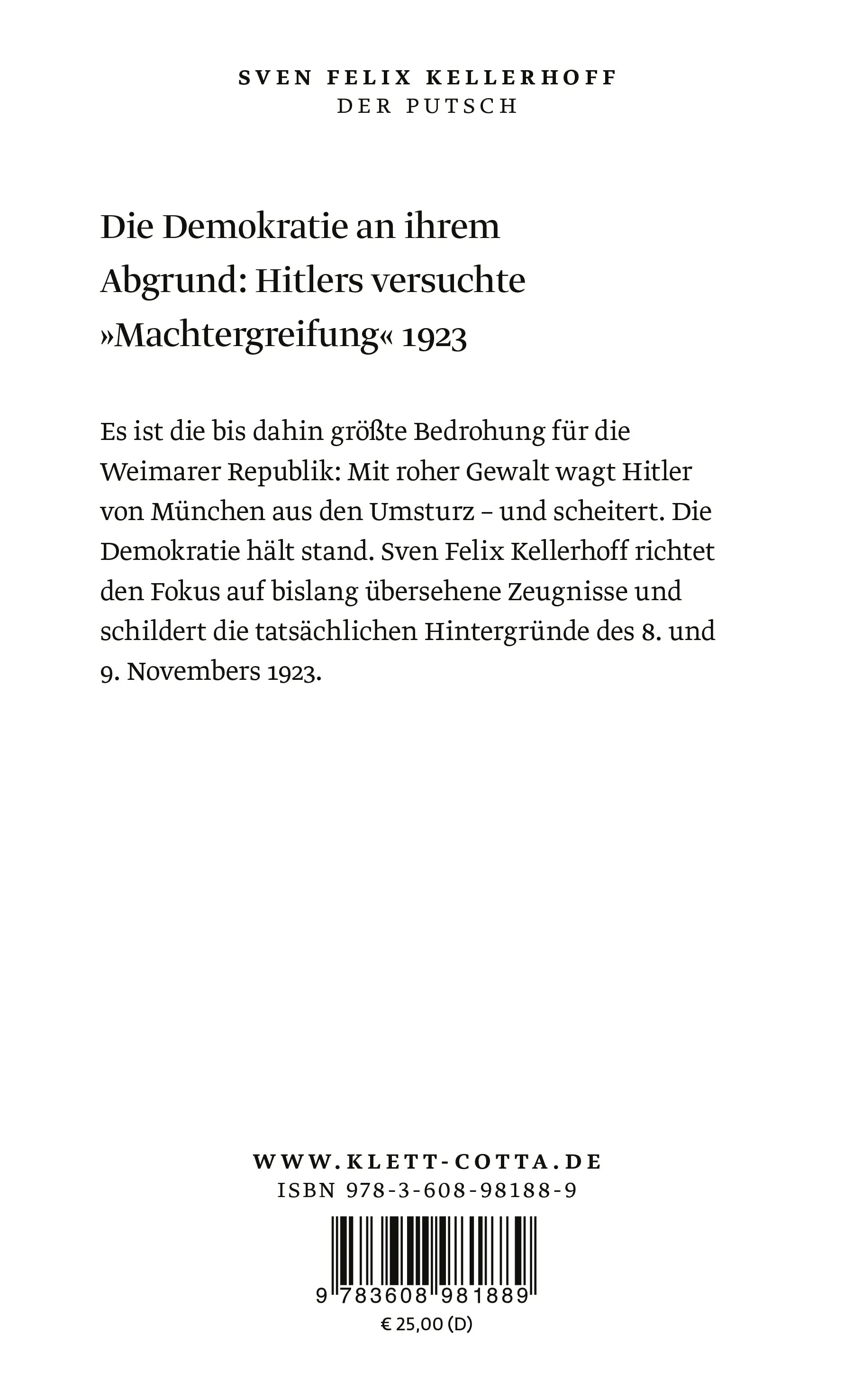 Buchrückseite von 'Der Putsch' mit Klappentext - Gebundene Ausgabe