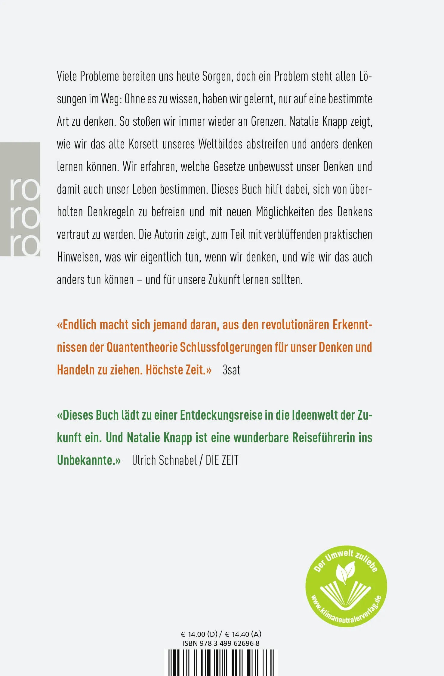 Buchrückseite von 'Der Quantensprung des Denkens' mit Klappentext - Taschenbuch