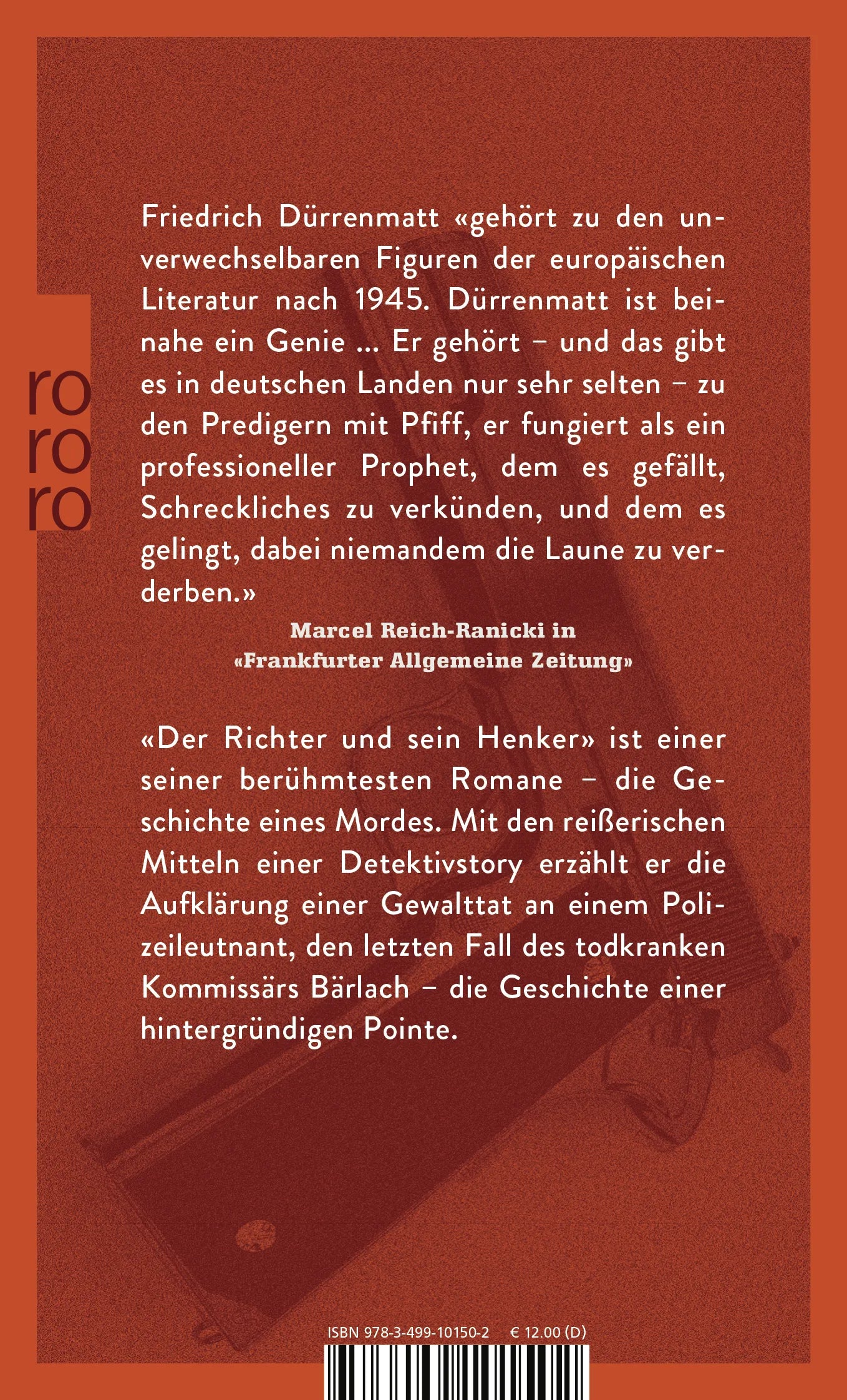 Buchrückseite von 'Der Richter und sein Henker' mit Klappentext - Taschenbuch