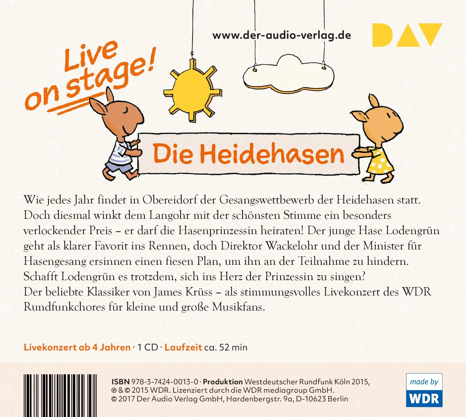 Buchrückseite von 'Der Sängerkrieg der Heidehasen – Live!' mit Klappentext - Hörbuch (CD)