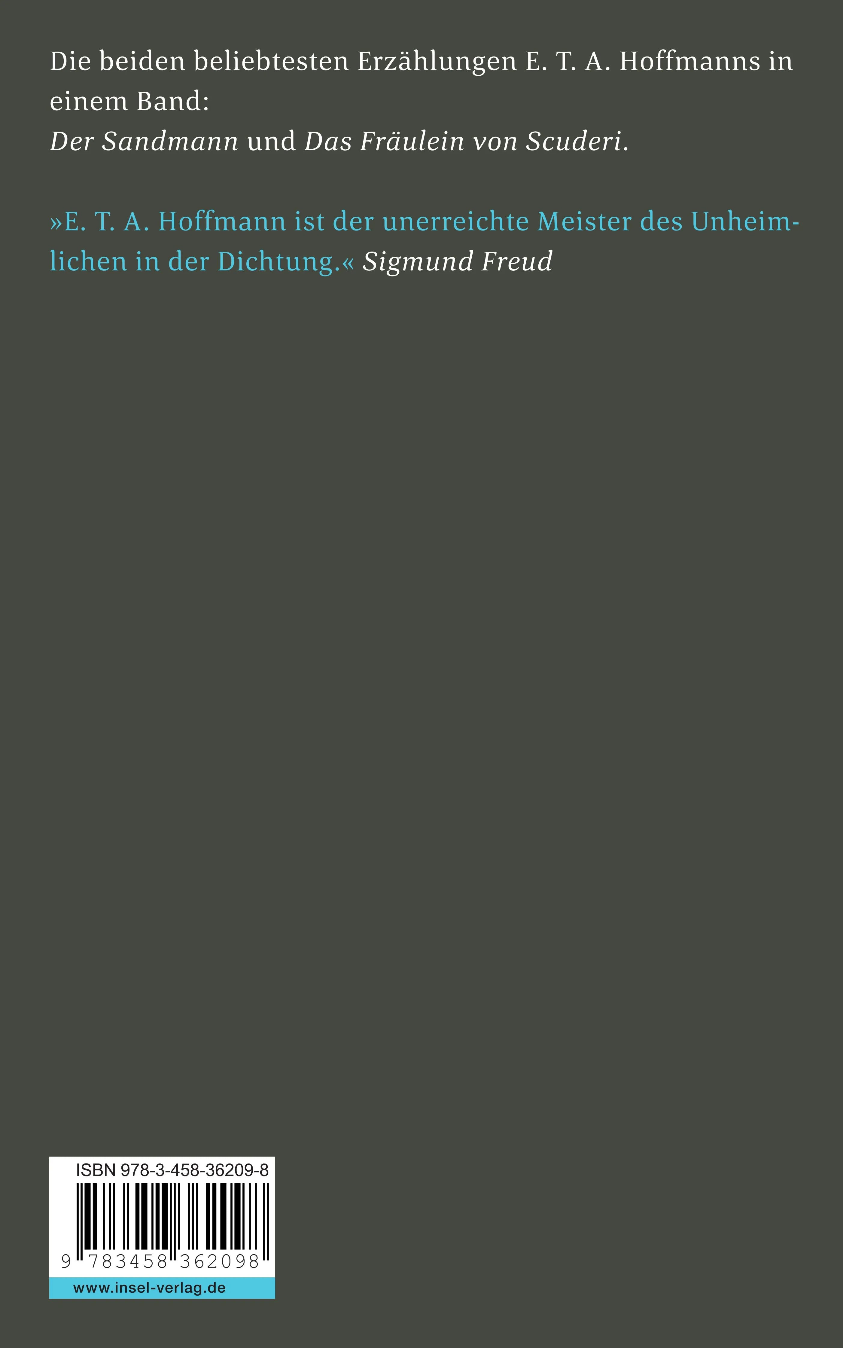 Buchrückseite von 'Der Sandmann / Das Fräulein von Scuderi' mit Klappentext - Taschenbuch