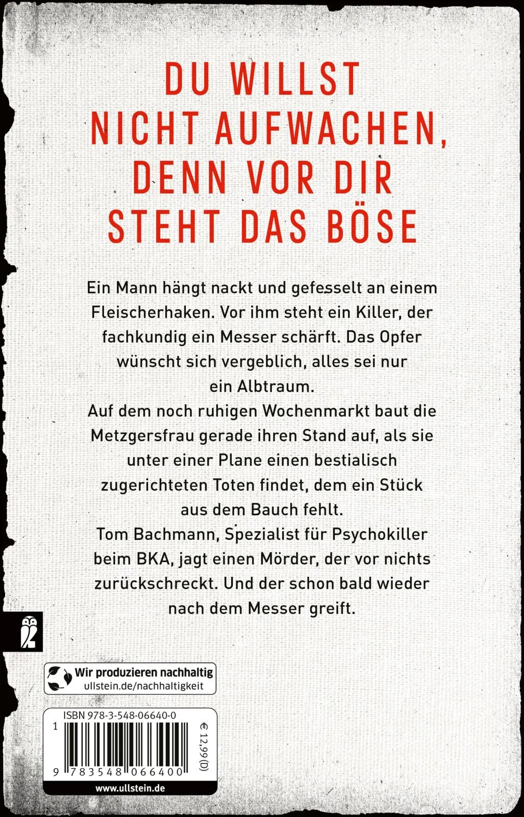 Buchrückseite von 'Der Schlachter' mit Klappentext - Taschenbuch