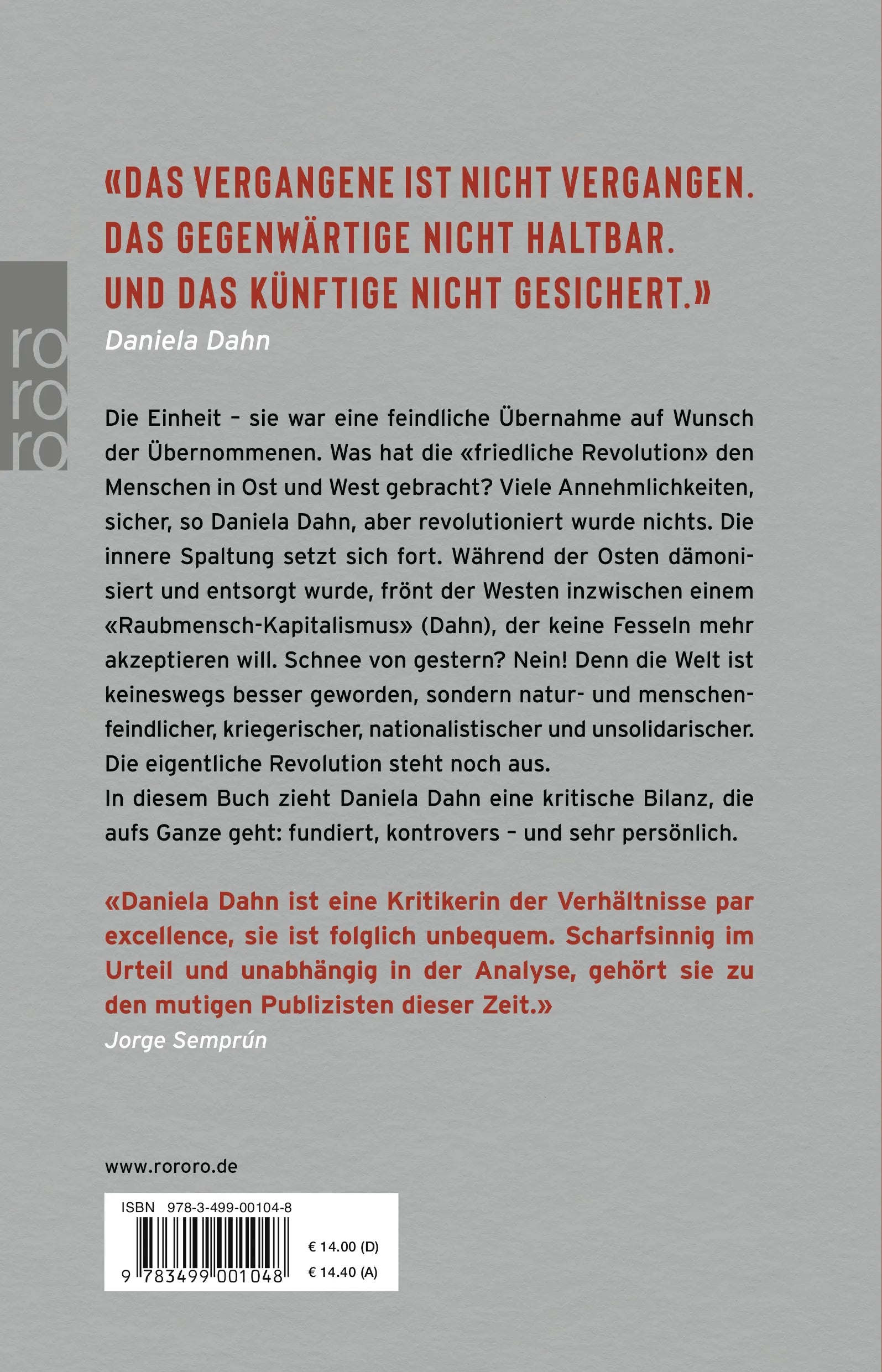 Buchrückseite von 'Der Schnee von gestern ist die Sintflut von heute' mit Klappentext - Paperback