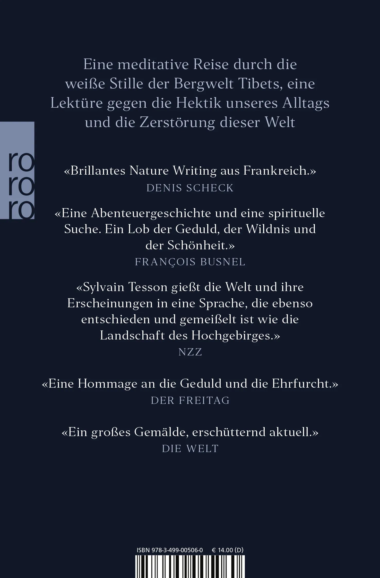Buchrückseite von 'Der Schneeleopard' mit Klappentext - Taschenbuch