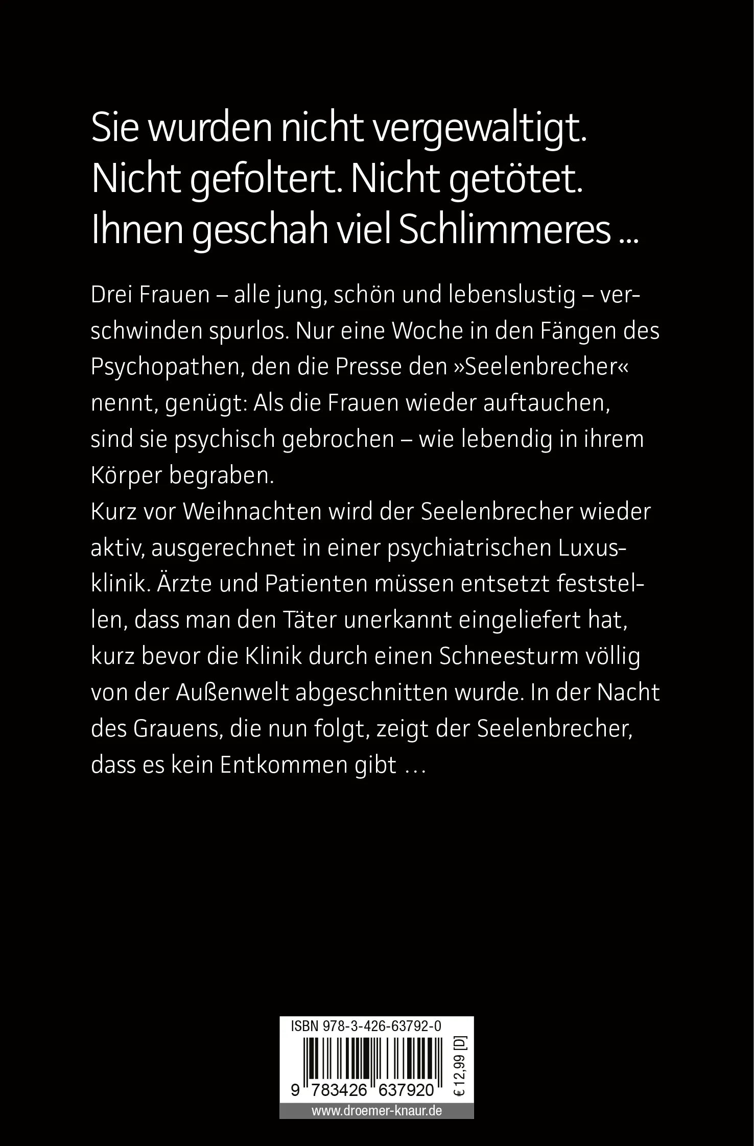 Buchrückseite von 'Der Seelenbrecher' mit Klappentext - Taschenbuch