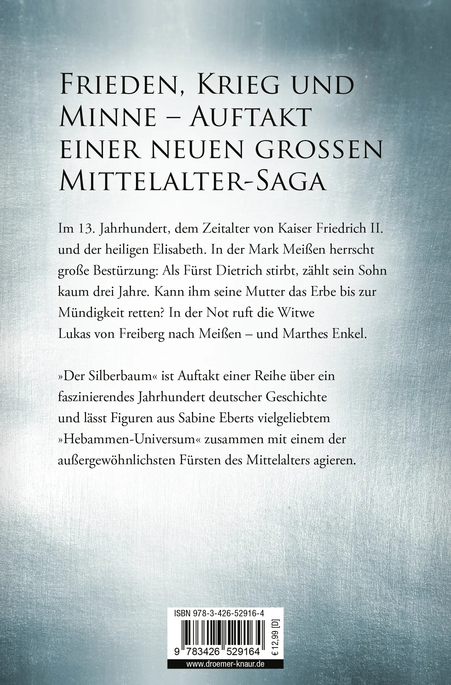 Buchrückseite von 'Der Silberbaum. Die siebente Tugend' mit Klappentext - Taschenbuch