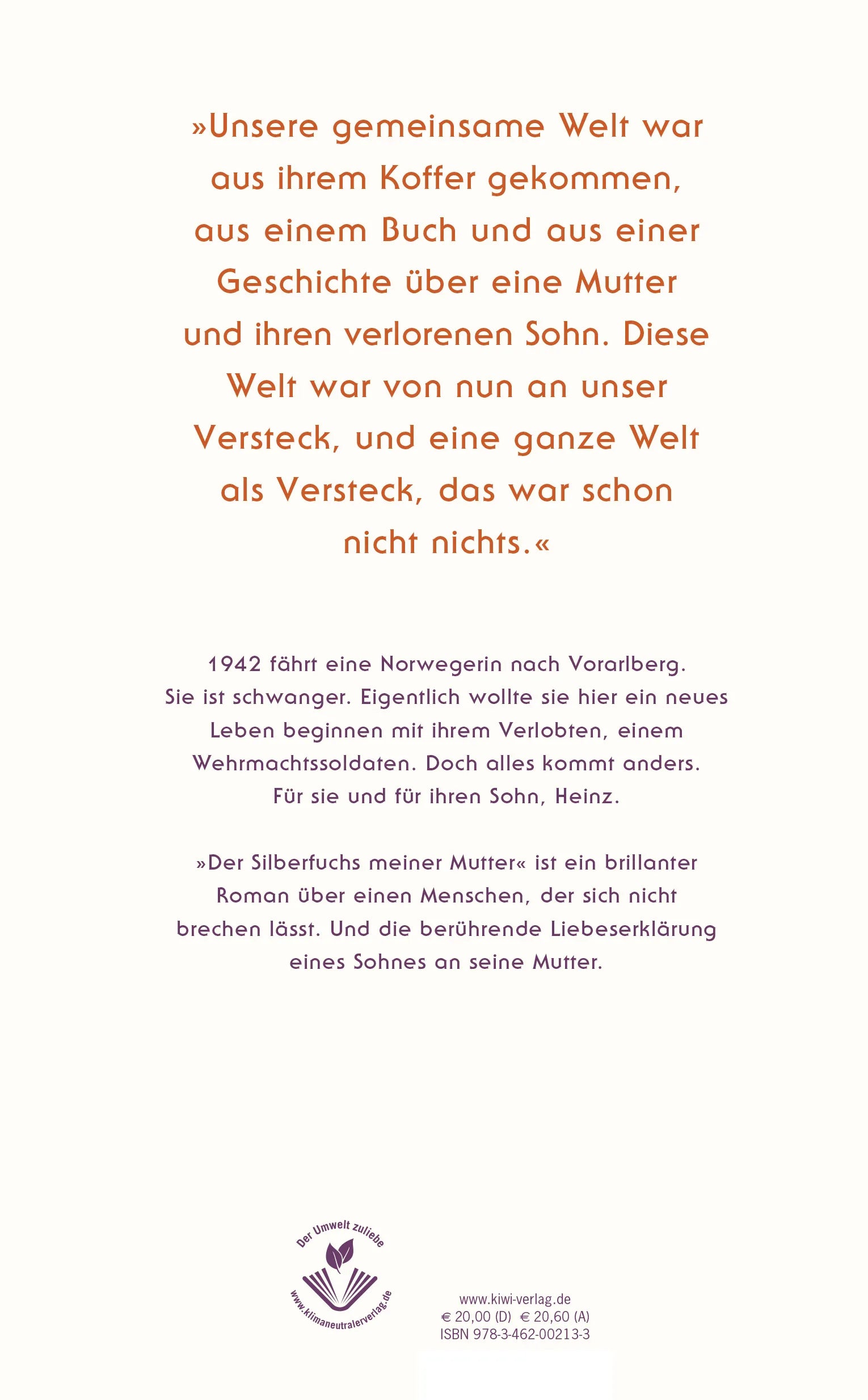 Buchrückseite von 'Der Silberfuchs meiner Mutter' mit Klappentext - Gebundene Ausgabe