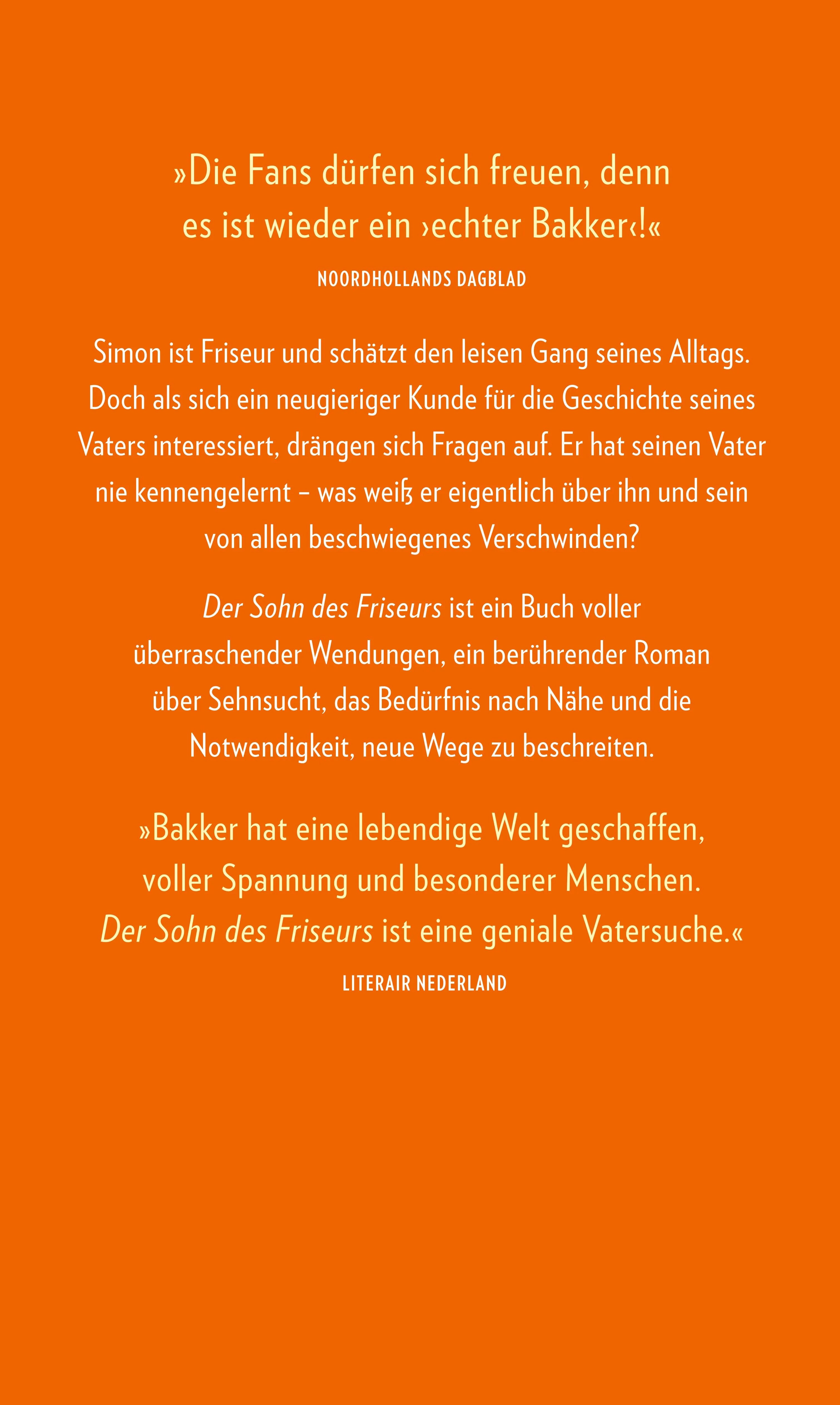 Buchrückseite von 'Der Sohn des Friseurs' mit Klappentext - Gebundene Ausgabe