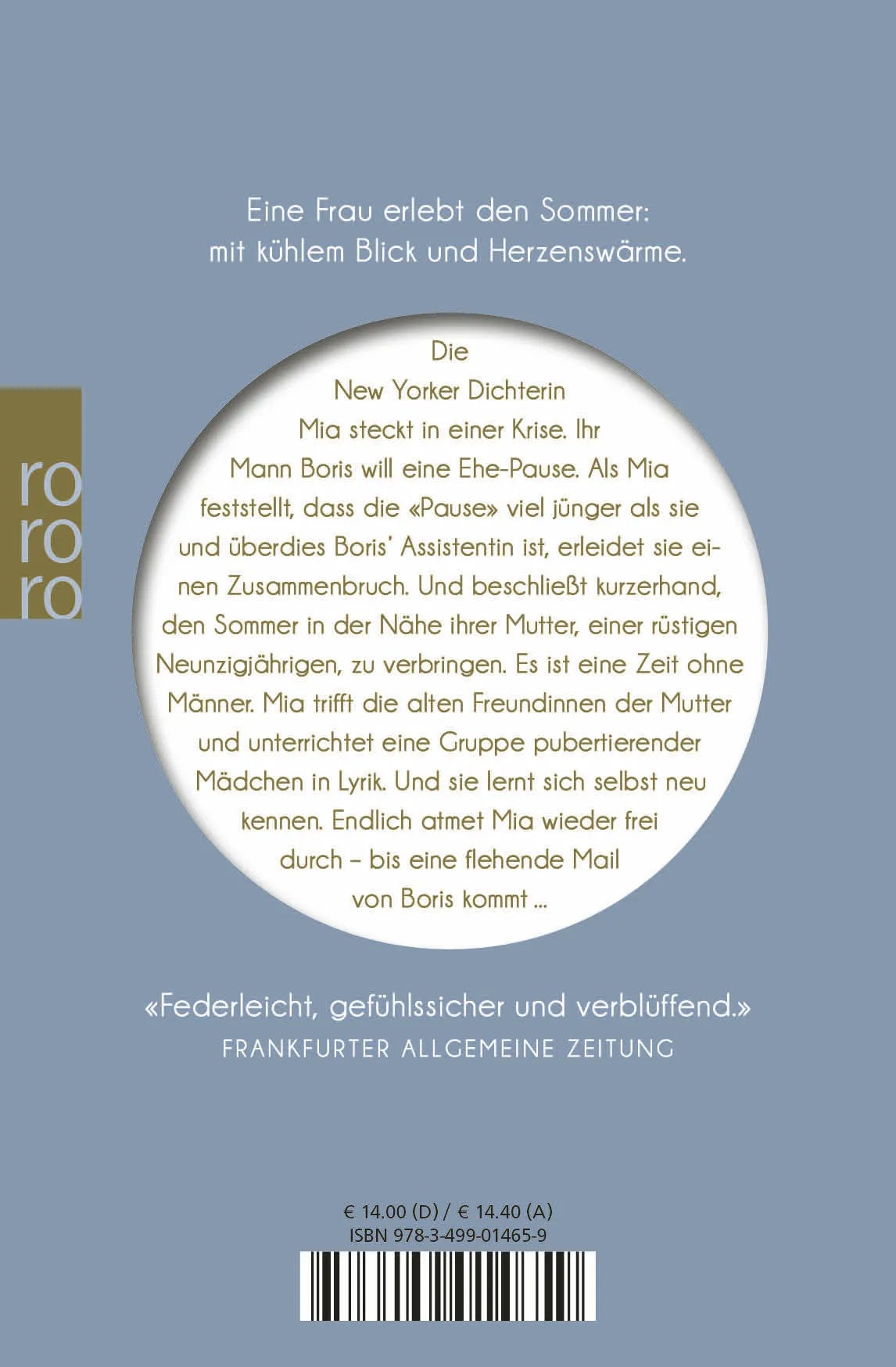 Buchrückseite von 'Der Sommer ohne Männer' mit Klappentext - Gebundene Ausgabe