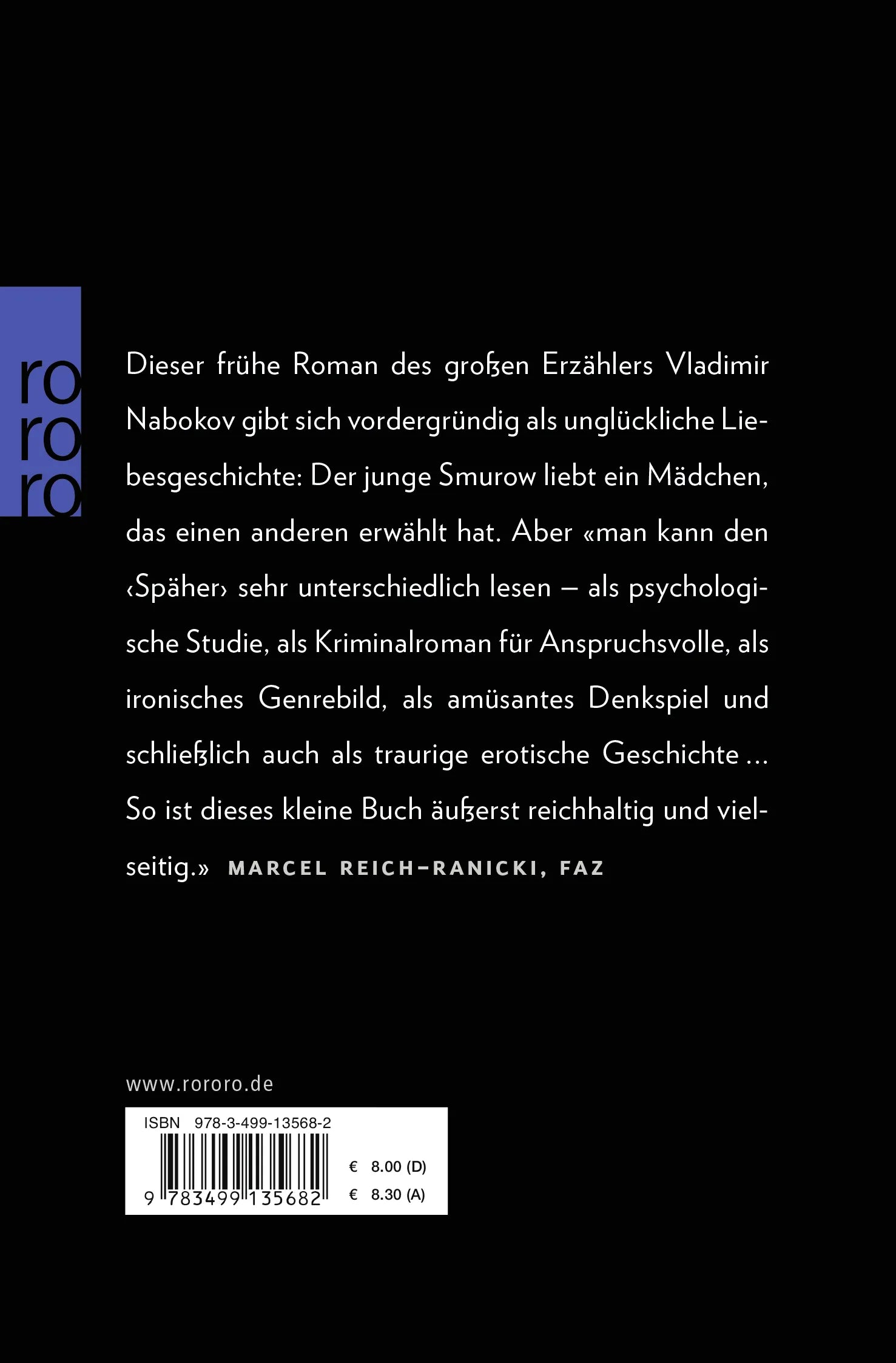 Buchrückseite von 'Der Späher' mit Klappentext - Taschenbuch