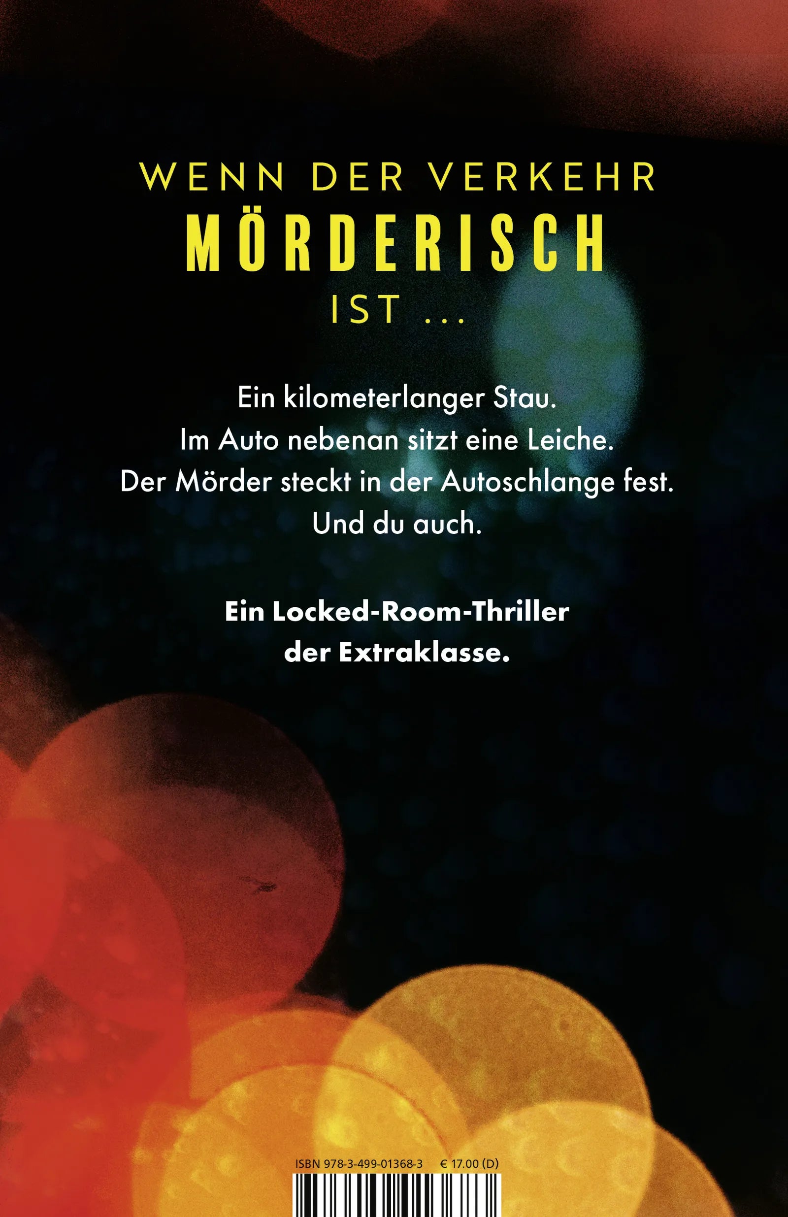 Buchrückseite von 'Der Stau' mit Klappentext - Paperback